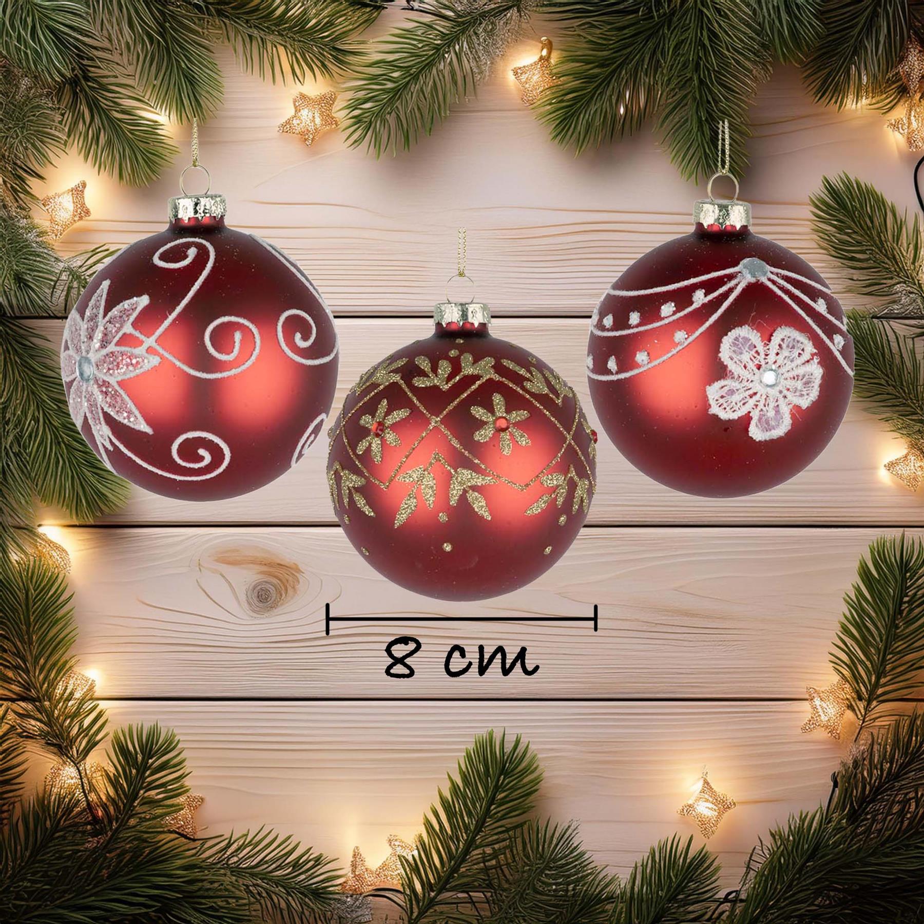 Glass Baubles 12Pcs Set - Red 12 Assorted Design 8Cm