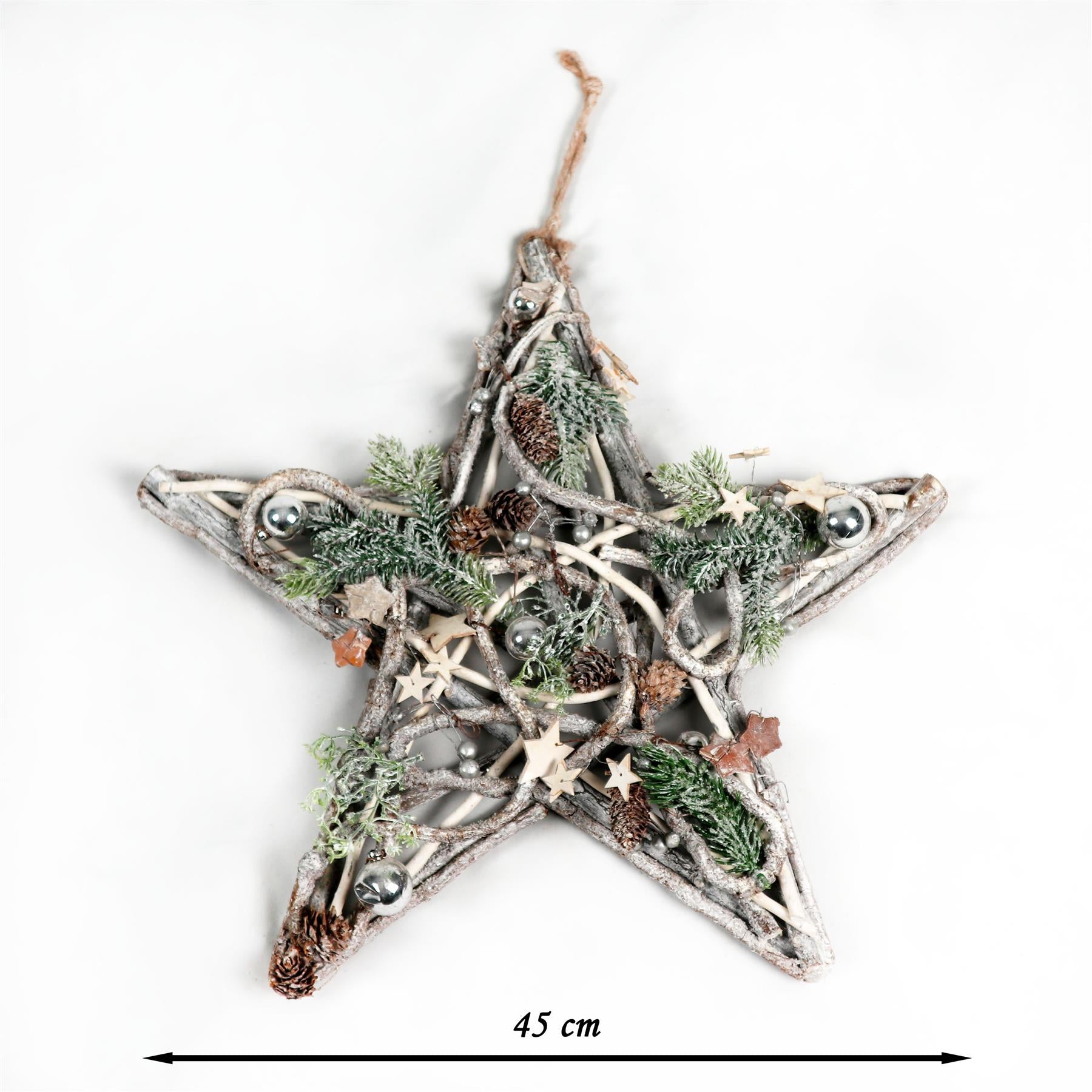 B/O Wooden Star Hanging Decorations With 20 Leds 45Cm