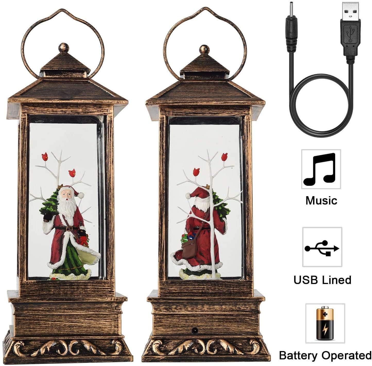 28Cm Christmas Santa Claus Led Lantern With Glitter Xmas Home Decorations Ornament