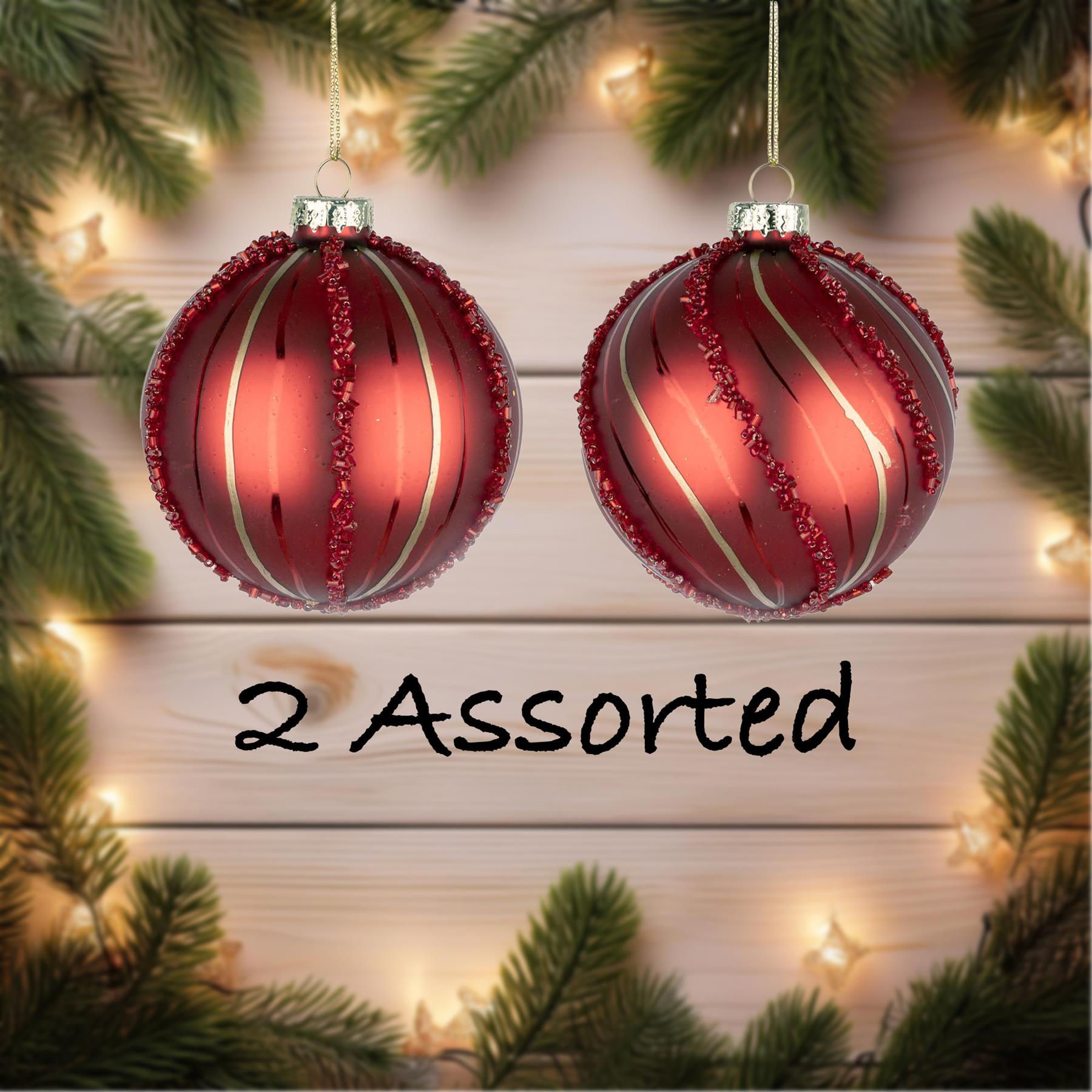 Glass Baubles 12Pcs Set - Red 2 Assorted Design 8Cm