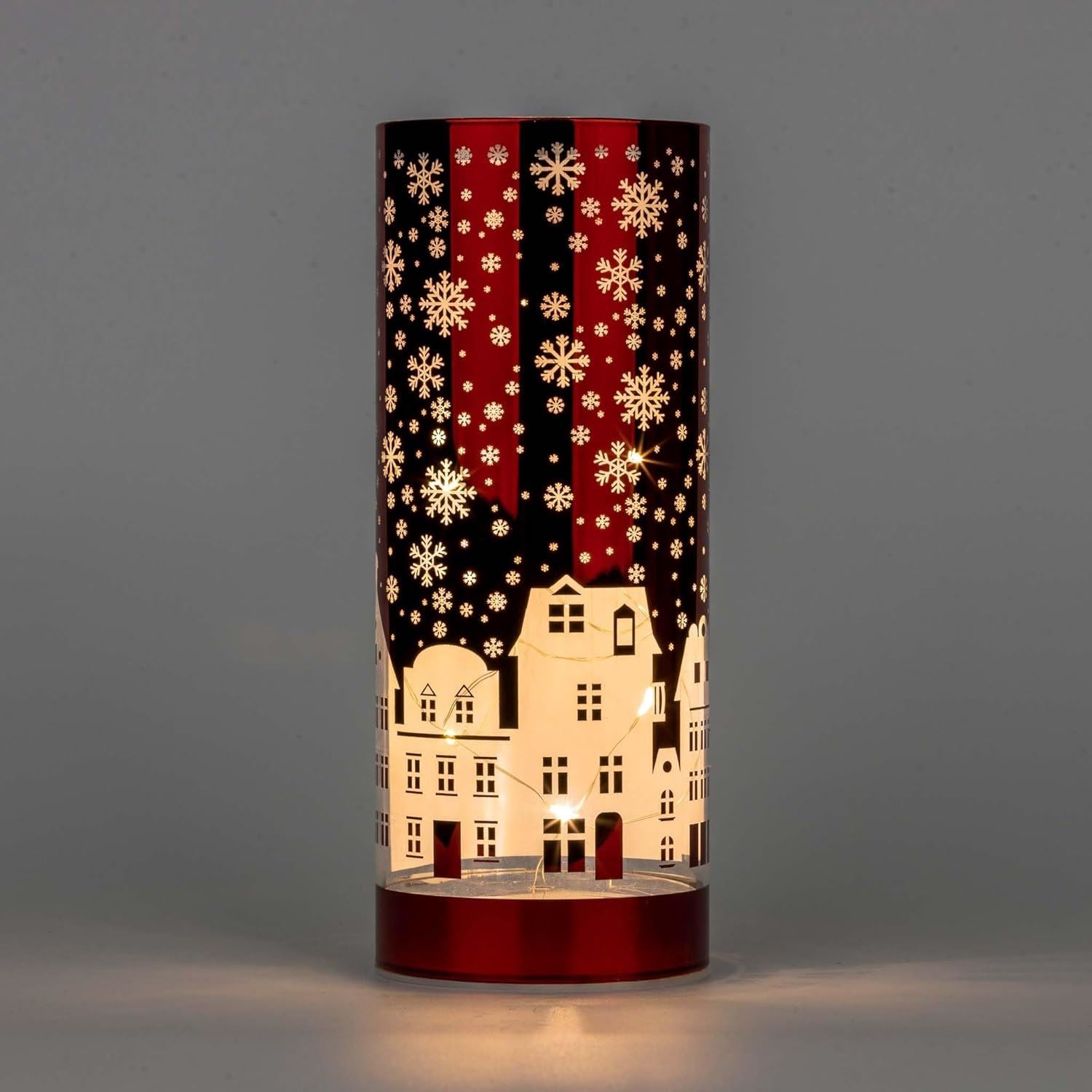 22Cm Christmas Decorated Vase Led Red Glass Vase / Village