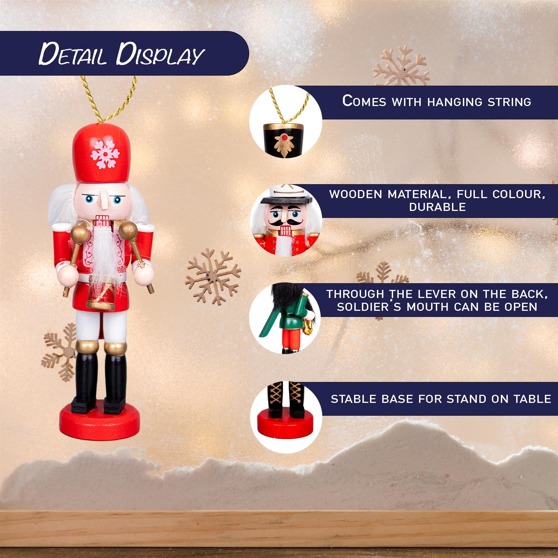 Wooden Nutcrackers Figures Christmas Ornament 5Pcs Set 13Cm