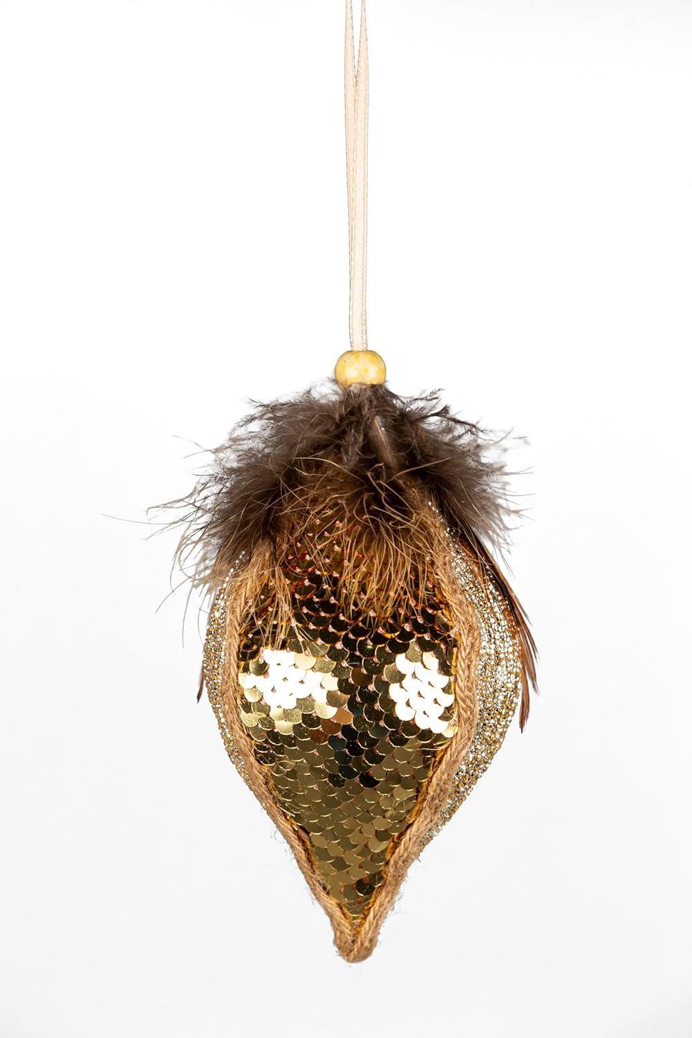 Gold Teardrop Bauble - Christmas Hanging Decoration 14Cm
