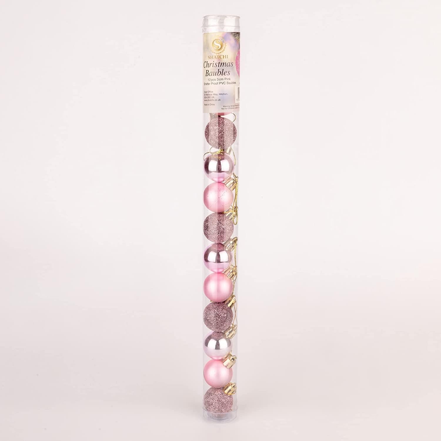 Baubles Pale Pink 3Cm 12Pcs Set Pvc