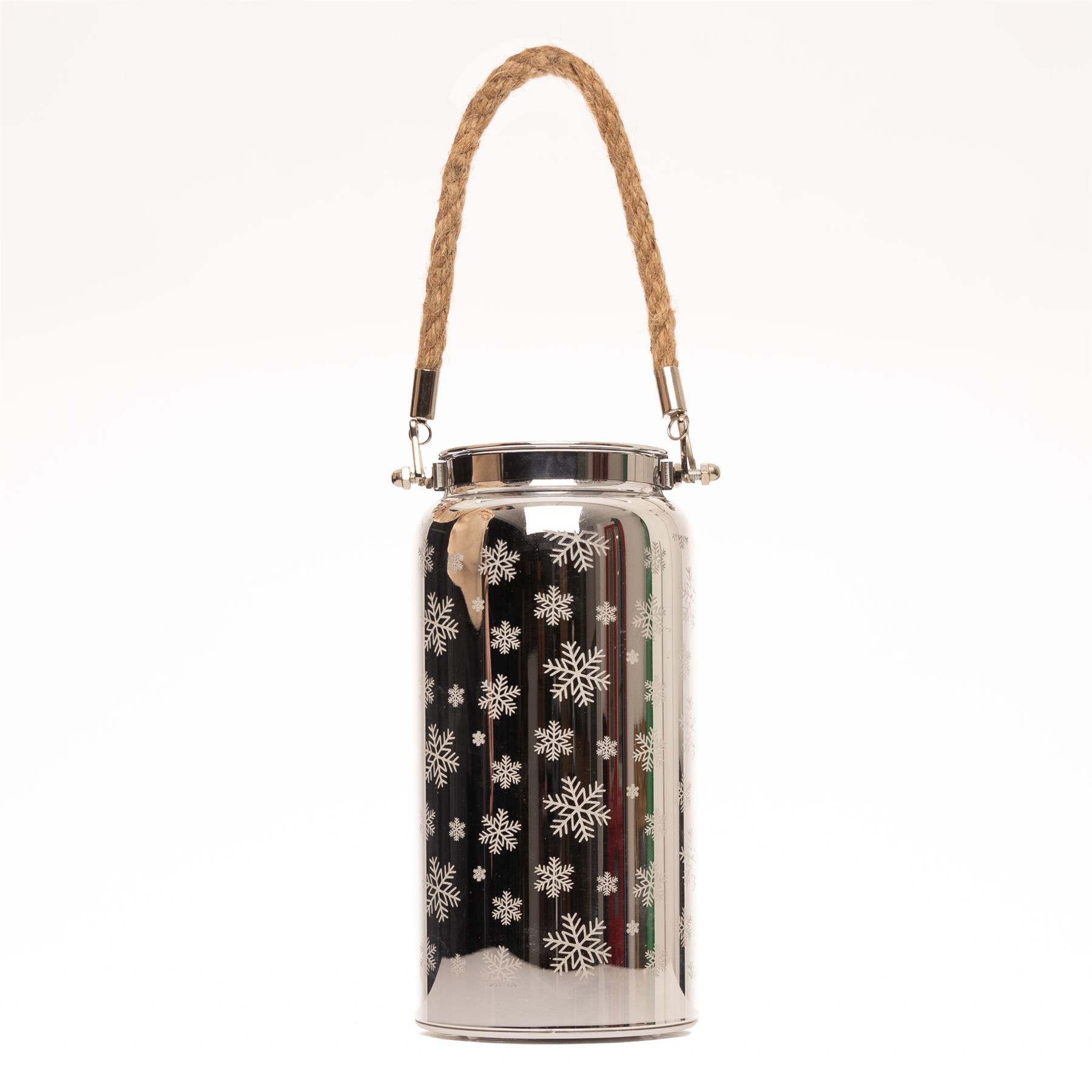 20Cm Christmas Decorated Jar Table Snowflakes Design Silver Lantern