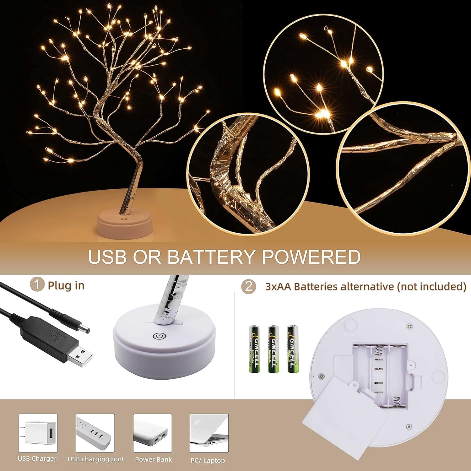 USB Bonsai Tree 108 Leds Ww 50Cm