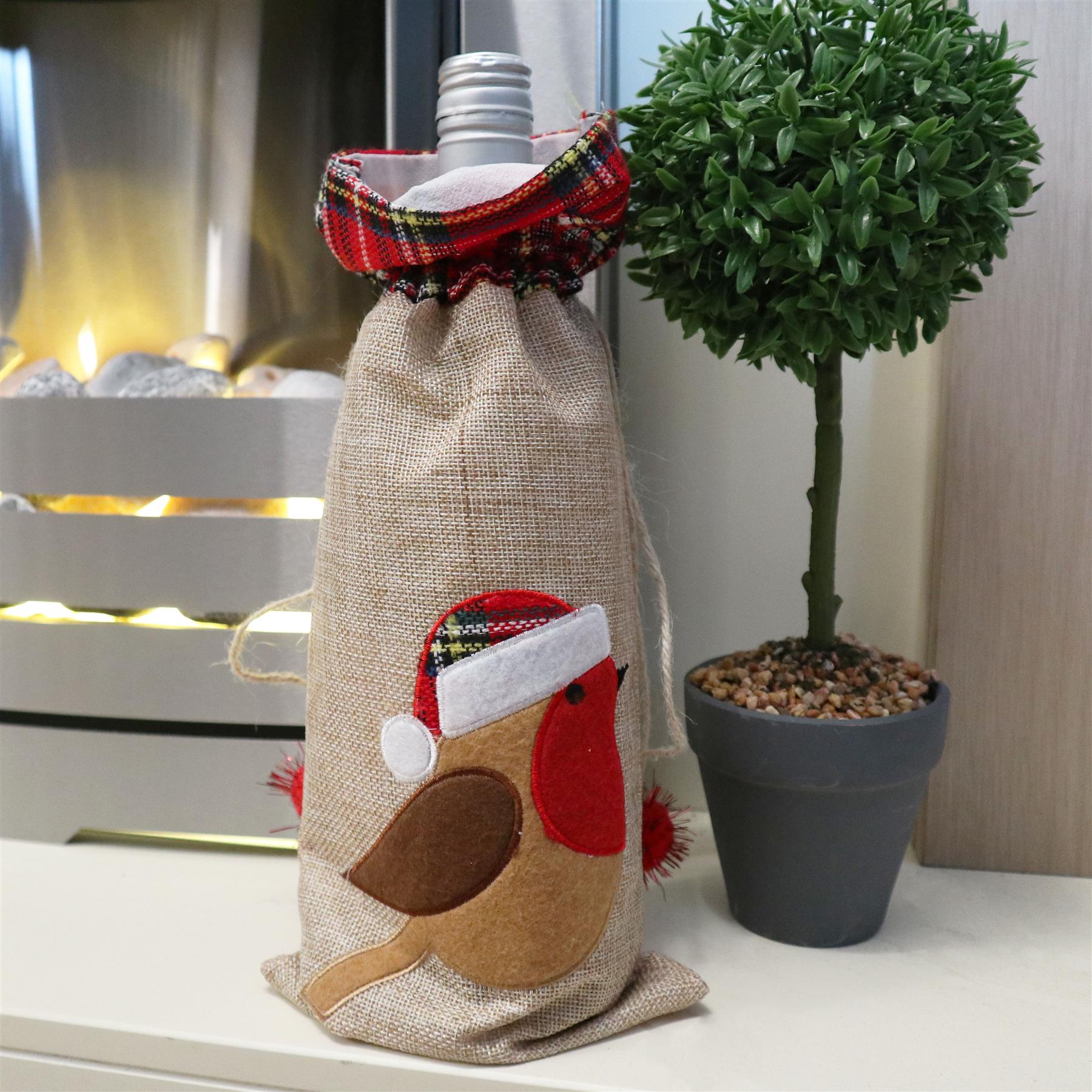 Christmas Wine Bottle Cover Robin 15X35Cm