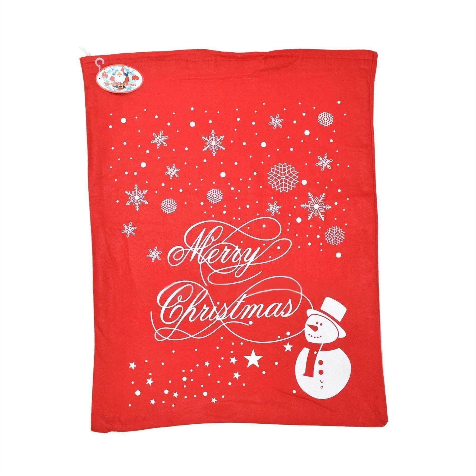 1 Christmas Santa Sack Stocking Sock Gifts Bag Xmas Accessories Snowman Snowflake
