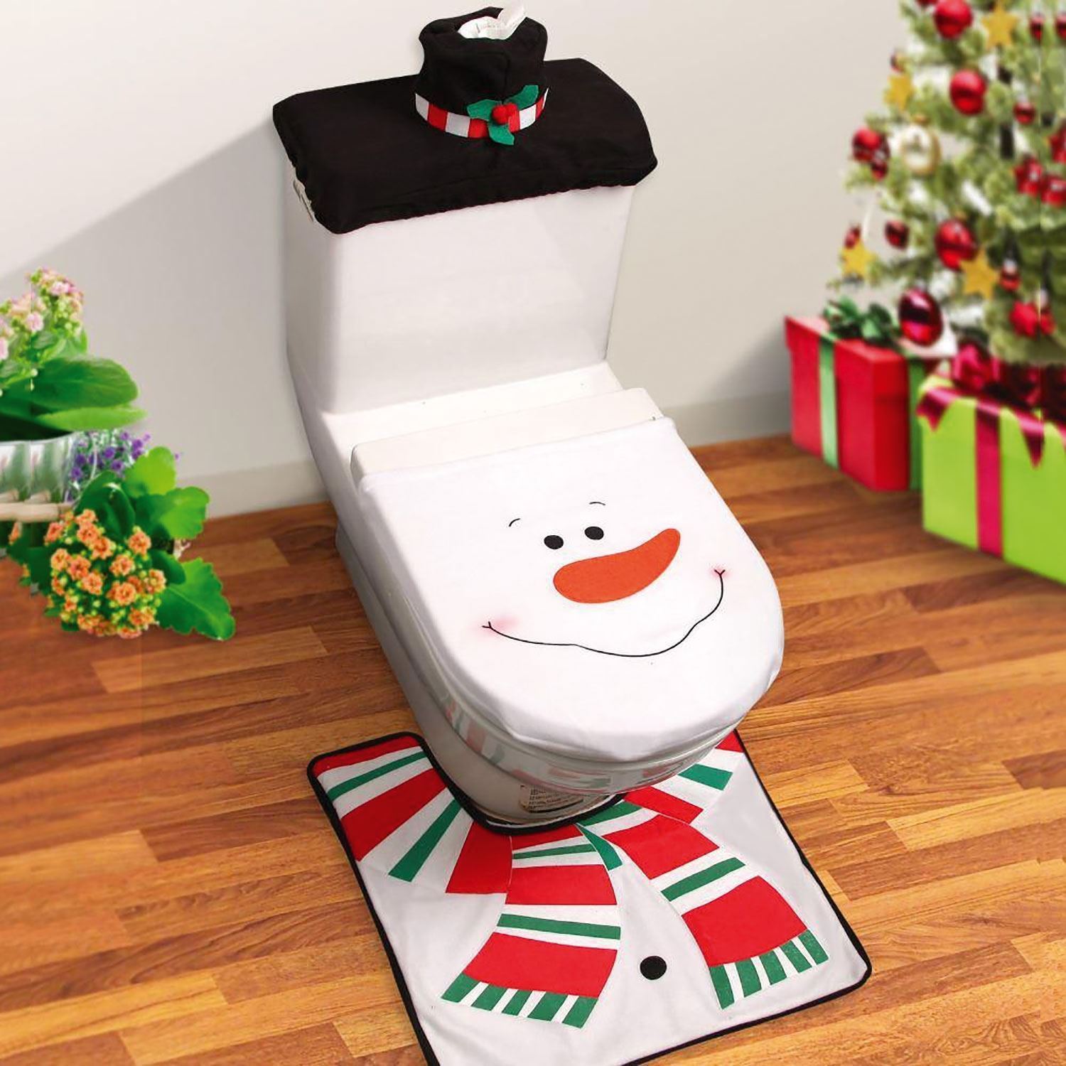 Christmas Snowman Toilet Seat Cover Mat Rug Xmas Party Novelty Home Accessories