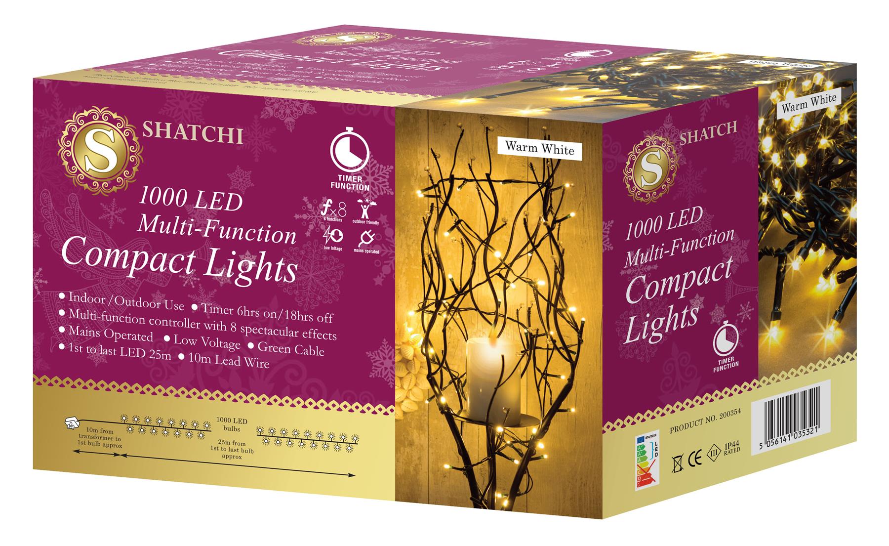 1000LED Compact Christmas Lights Mains String Multifunction Tree Home Xmas Decor