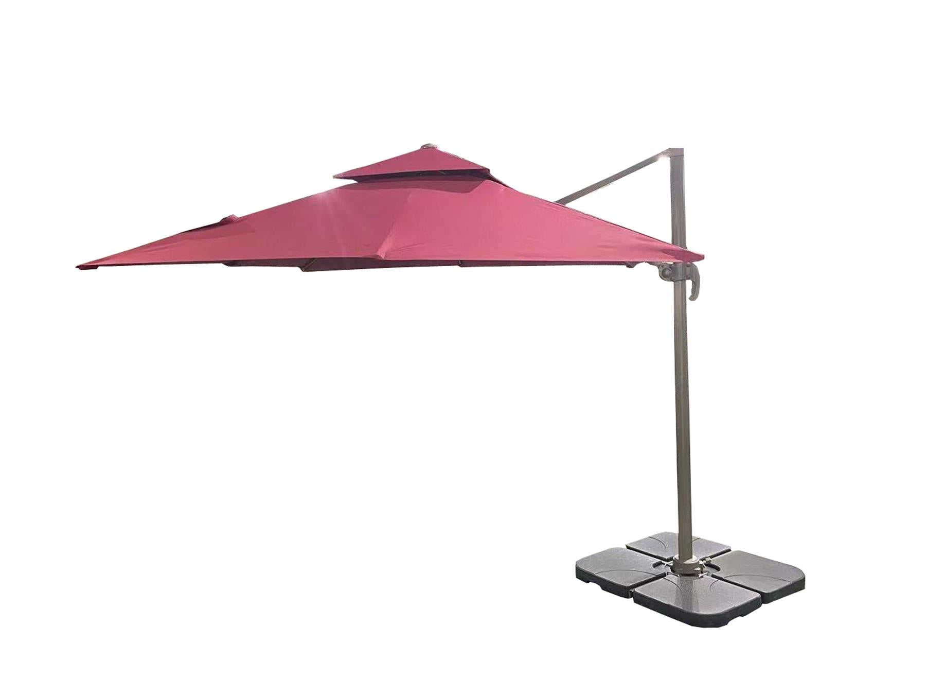 3m Patio Offset Parasol Double Top Square Cantilever Umbrella 360° Rotation Burgundy