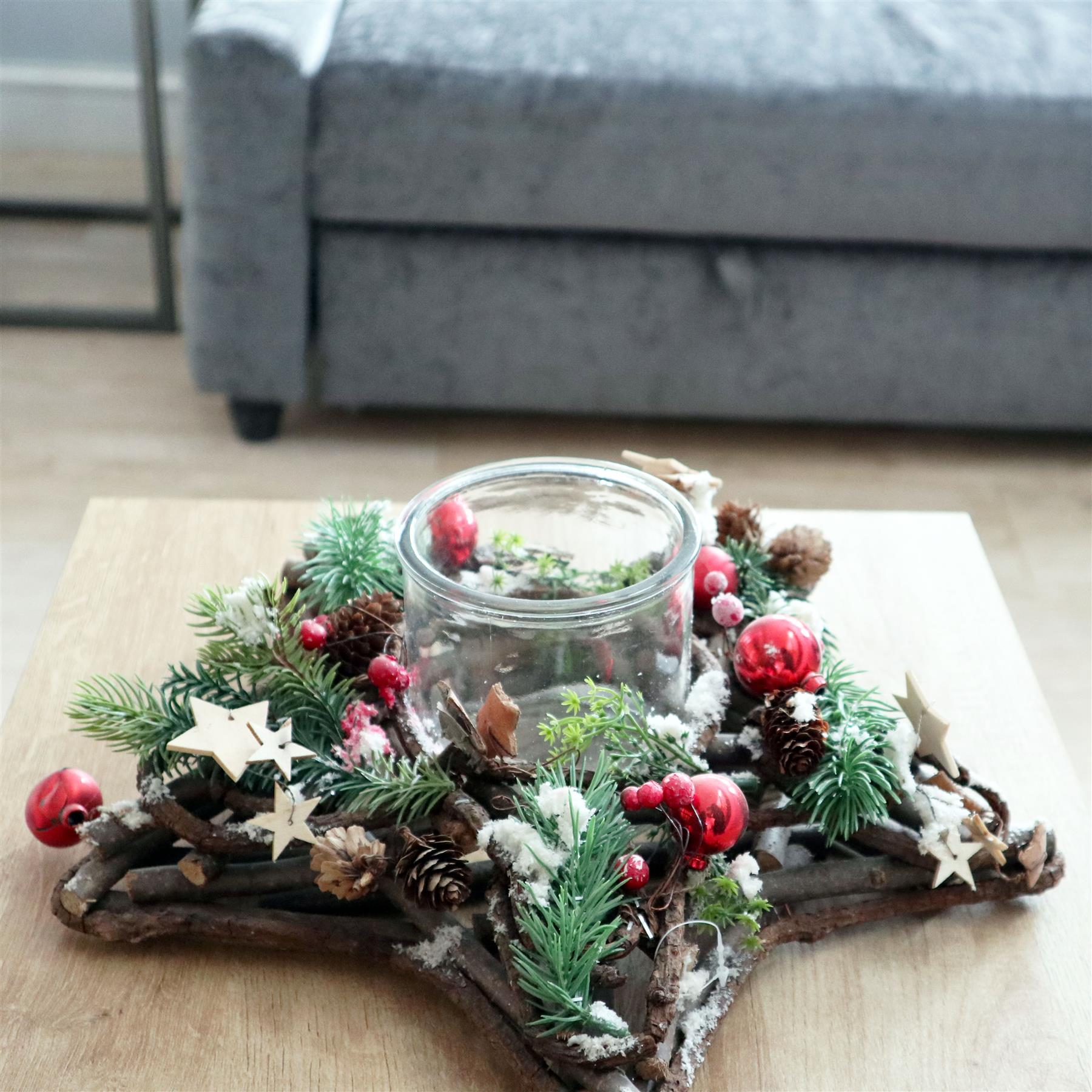 Wooden Star Candle Holder 34Cm