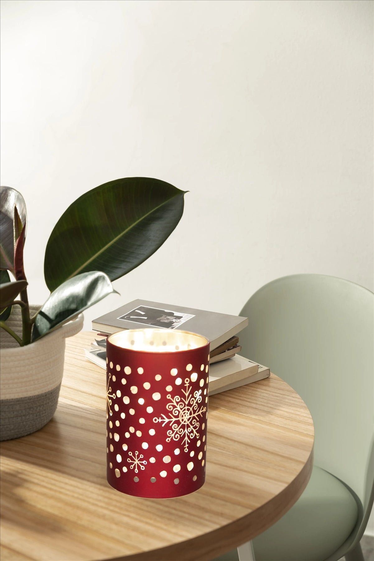 Christmas Decorated Vase Led Red Glass Vase / Snowfall 12cm Home Table Decor