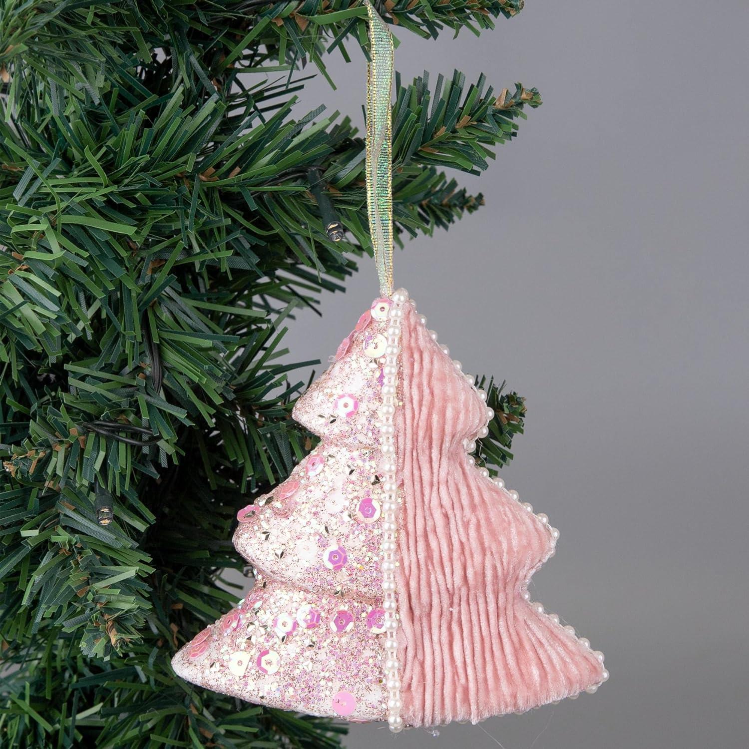 3X Christmas Hanging Ornaments Tree Pendants Baby Pink Tree 12cm Xmas Decoration