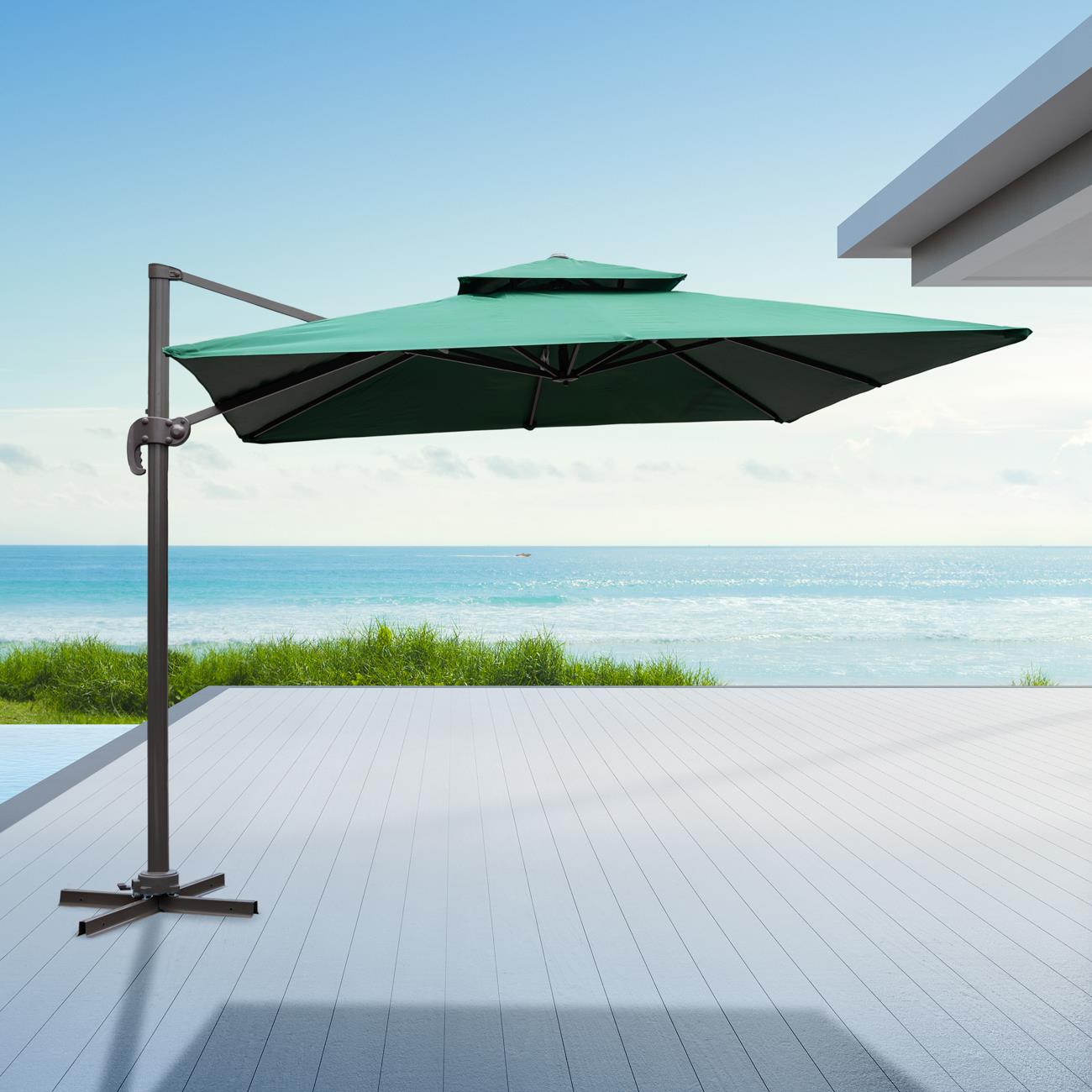 3m Patio Offset Parasol Double Top Square Cantilever Umbrella 360° Rotation Green