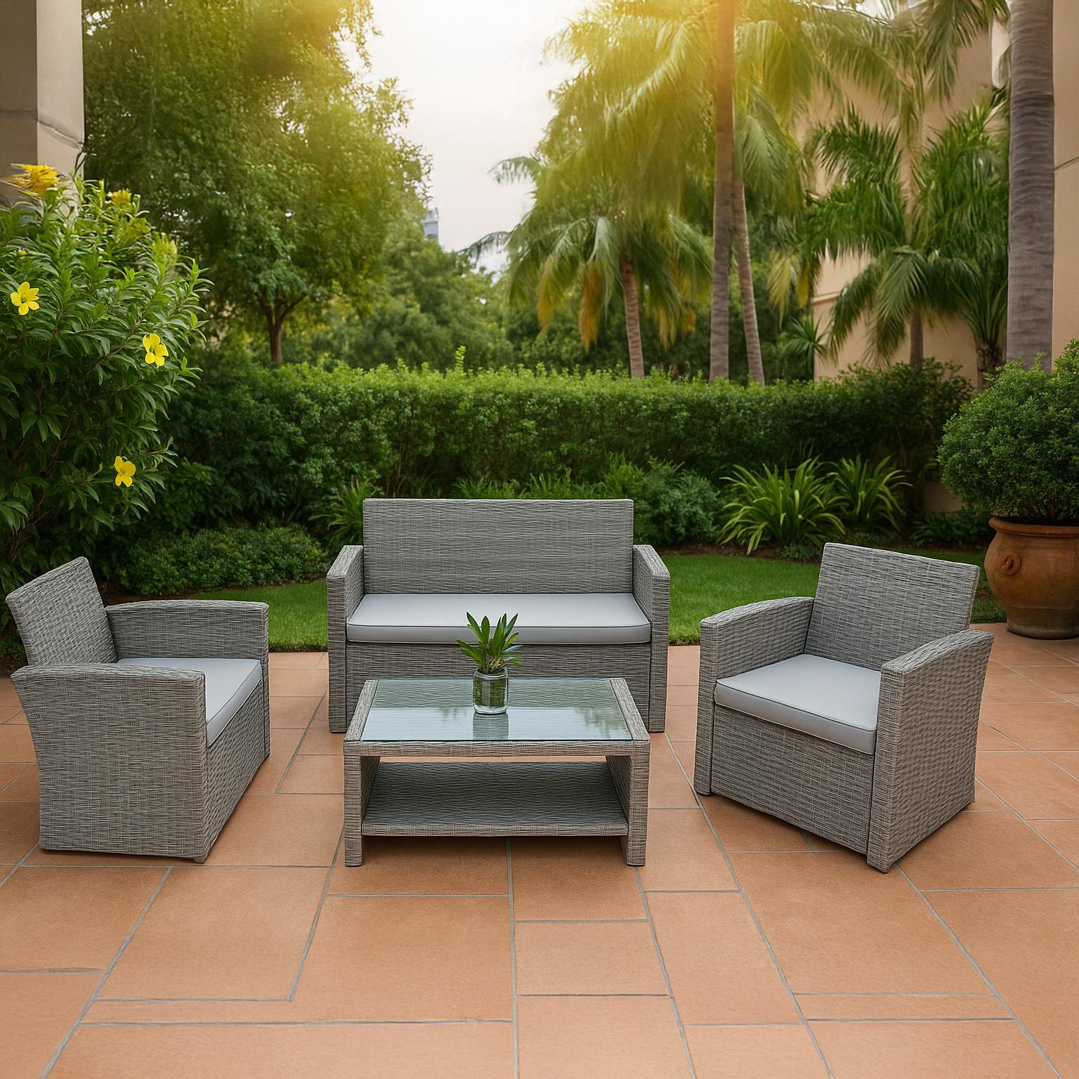 4 Seater Rattan Garden Furniture Set 4Pcs Patio Set
