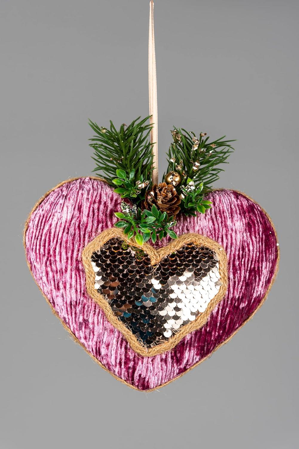 16.5Cm Pink Heart - 3Pcs Christmas Hanging Decorations