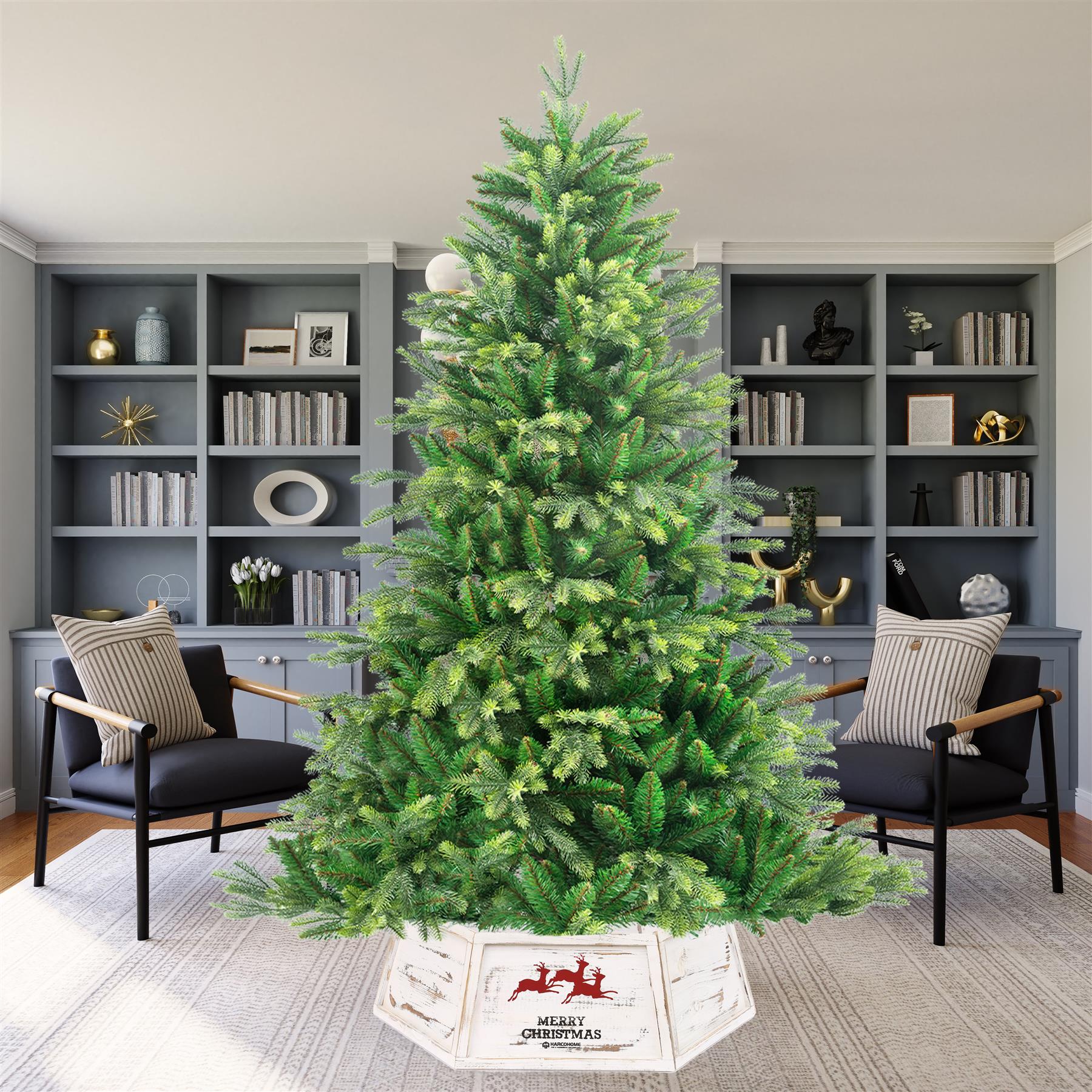 White Hexagon Christmas Tree Collar Wooden - Size: Bottom Dia 31.5Inch, Top Dia 26Inch,Height 9.8 Inch