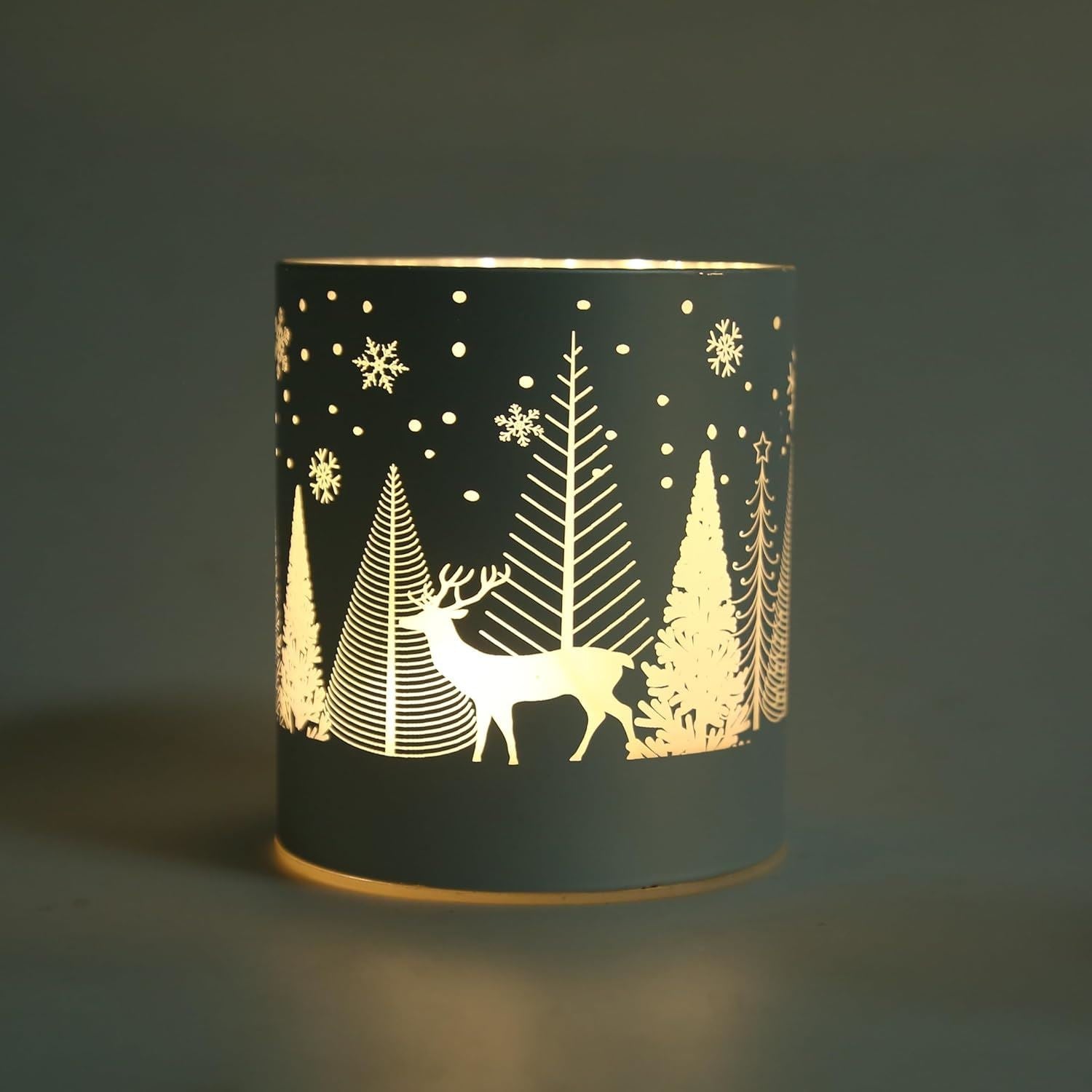 Christmas Decorated Vase Led Silver Glass Vase / Forest 14cm Home Table Decor