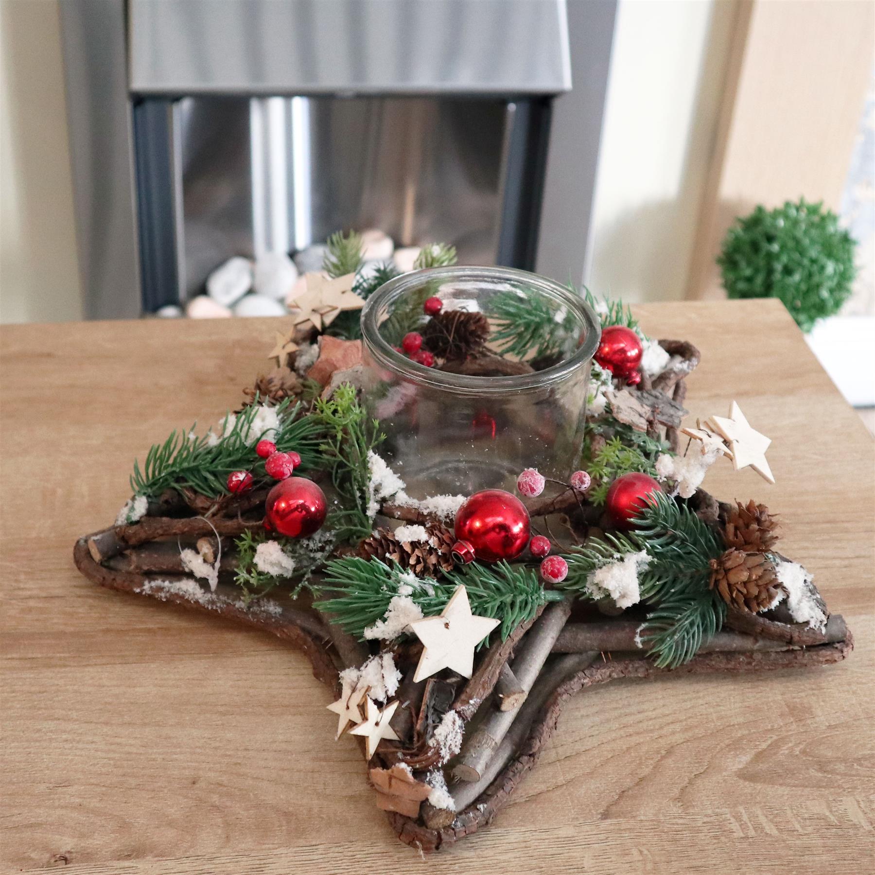 Wooden Star Candle Holder 34Cm