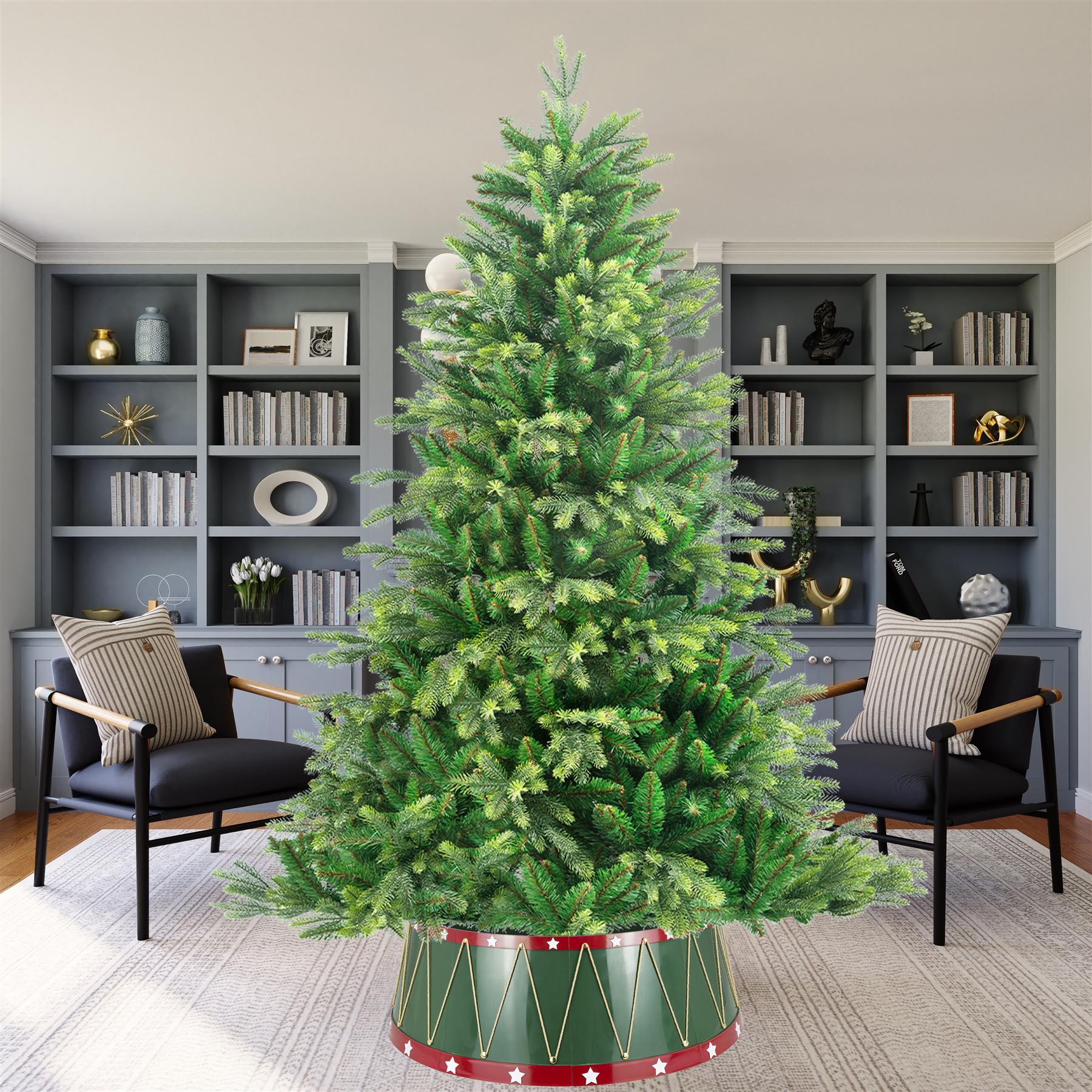 Green Drum Christmas Tree Collar Plastic - Size: Bottom Dia 25.6Inch, Top Dia 21.3Inch,Height 10Inch