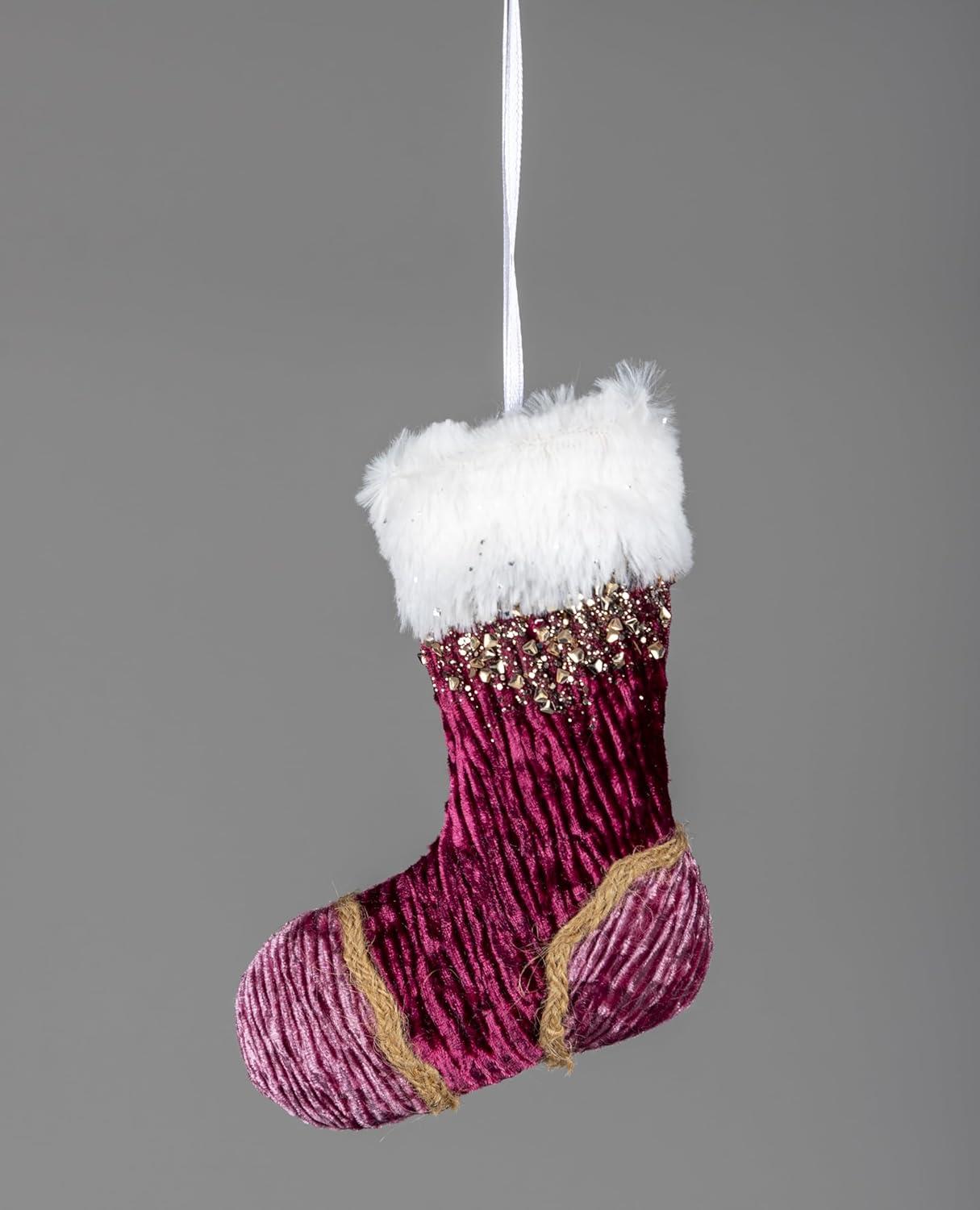 15Cm Burgandy / Pink Stocking - 3Pcs Christmas Hanging Decorations 15Cm Burgandy / Pink Stocking - 3Pcs Christmas Hanging Decorations