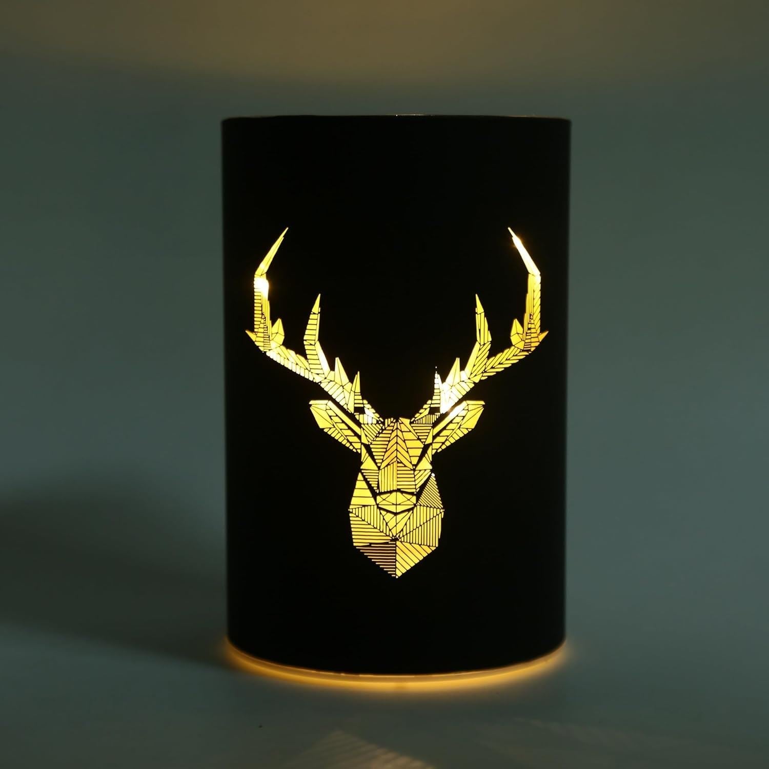 17Cm Christmas Decorated Vase Led Black Glass Vase / Stags Head 17Cm Christmas Decorated Vase Led Black Glass Vase / Stags Head