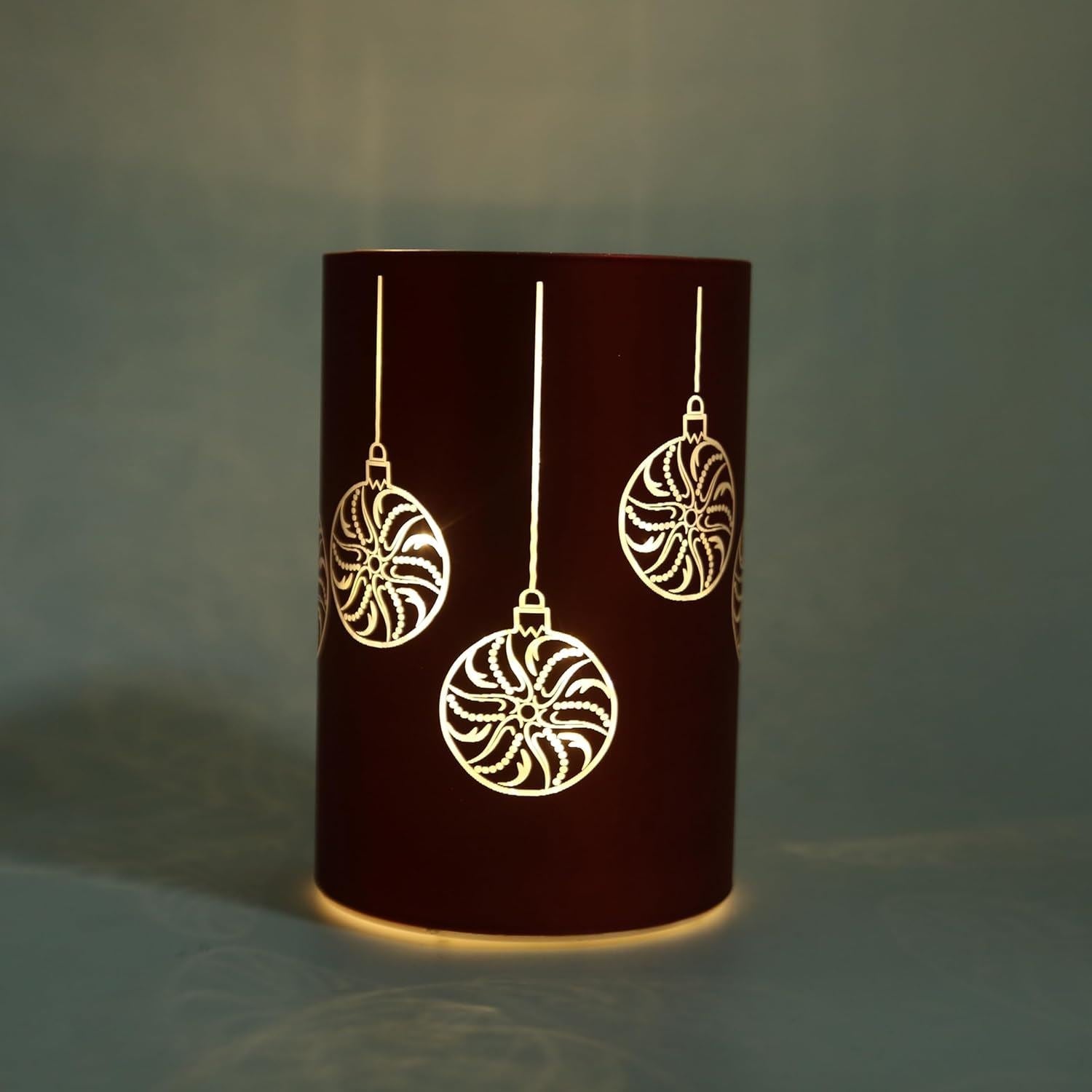 Christmas Decorated Vase Led Red Glass Vase / Baubles 17cm Home Table Decoration