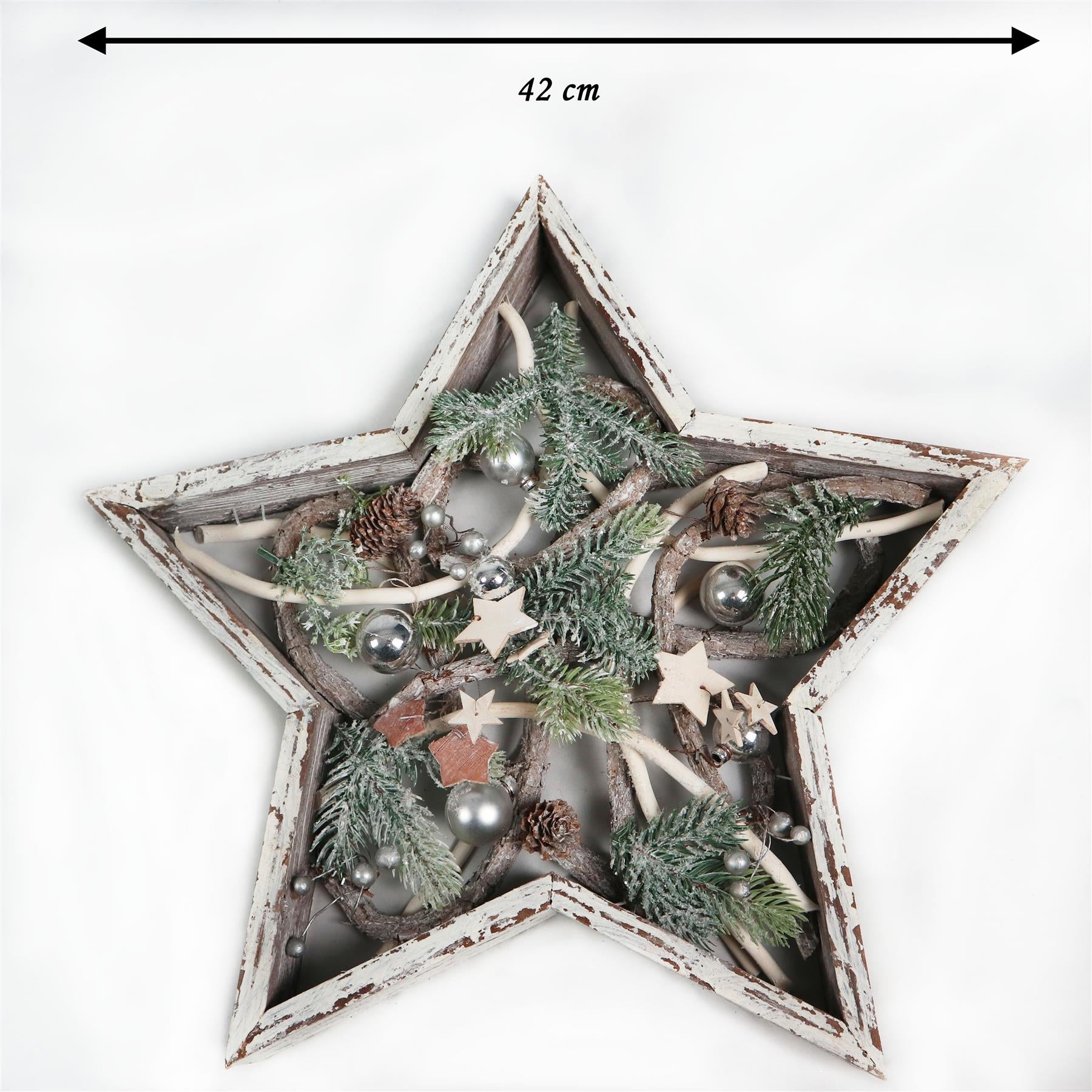 B/O Wooden Star Frame 42 Cm Rustic