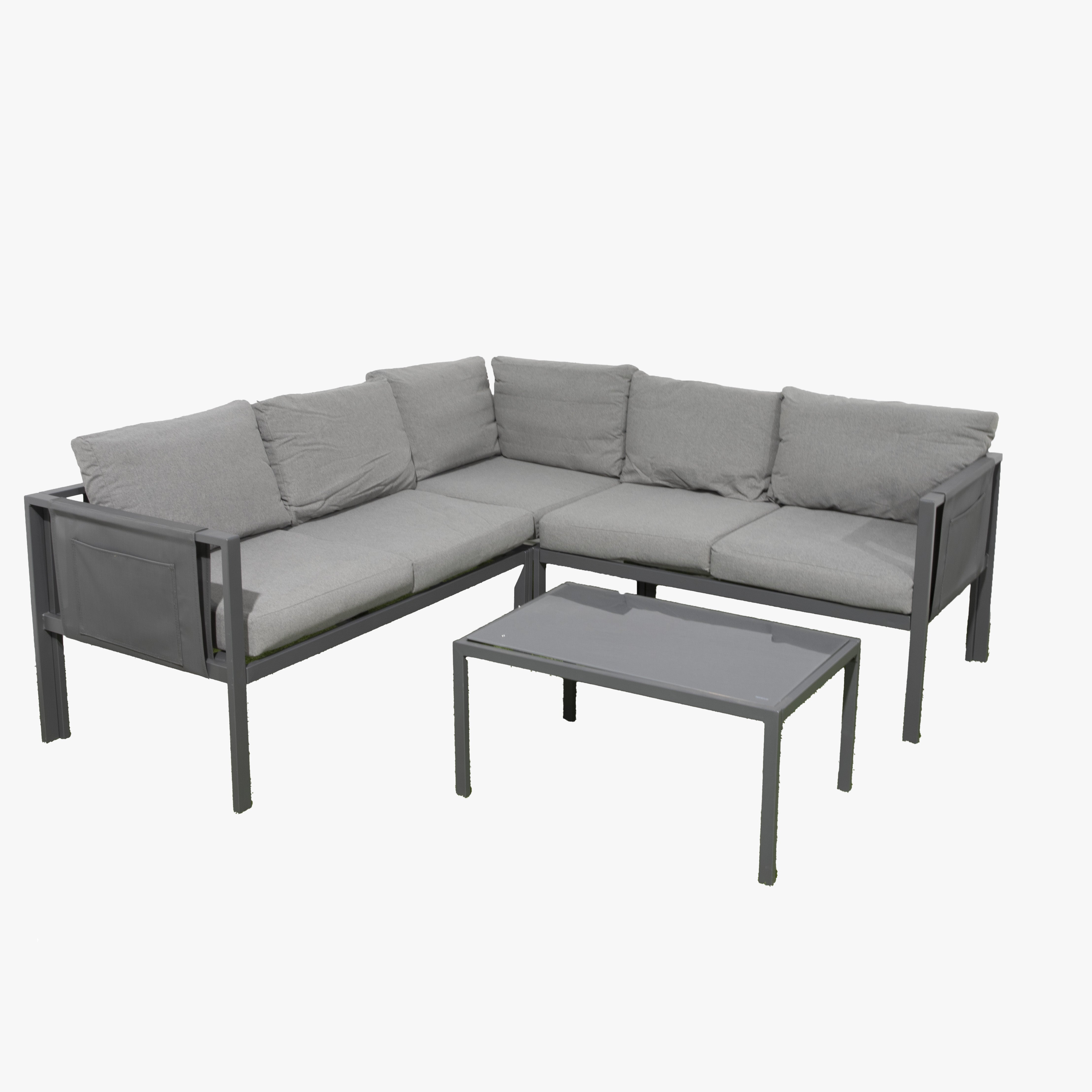 Marseilles Corner Sofa 5 Seater Outdoor Conversation Set w/ Loveseats, Coffee Table & Mesh Pocket Grey