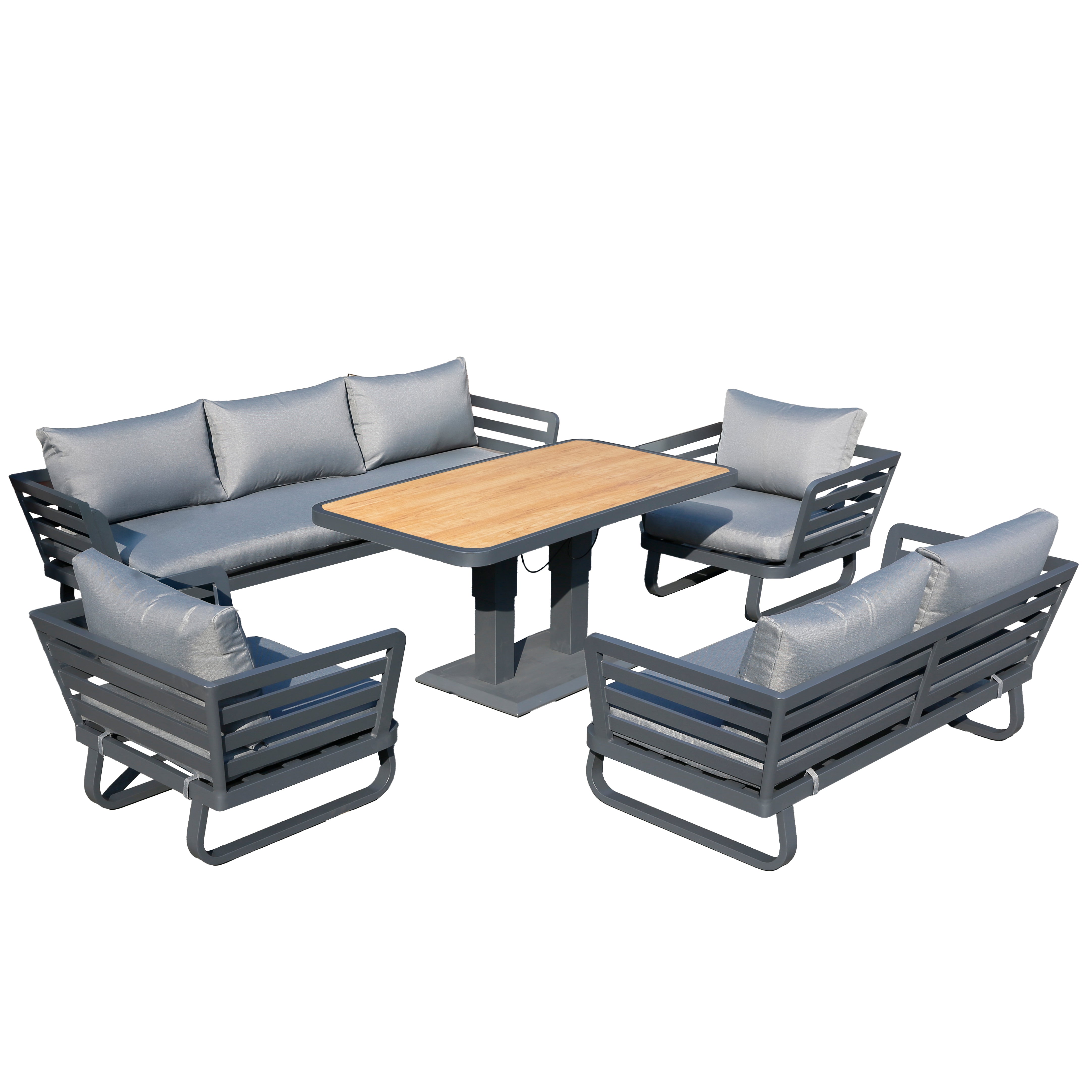 Cannes Grand 7 Seater Aluminium Sofa Lounge Set 5pcs with Adjustable Table