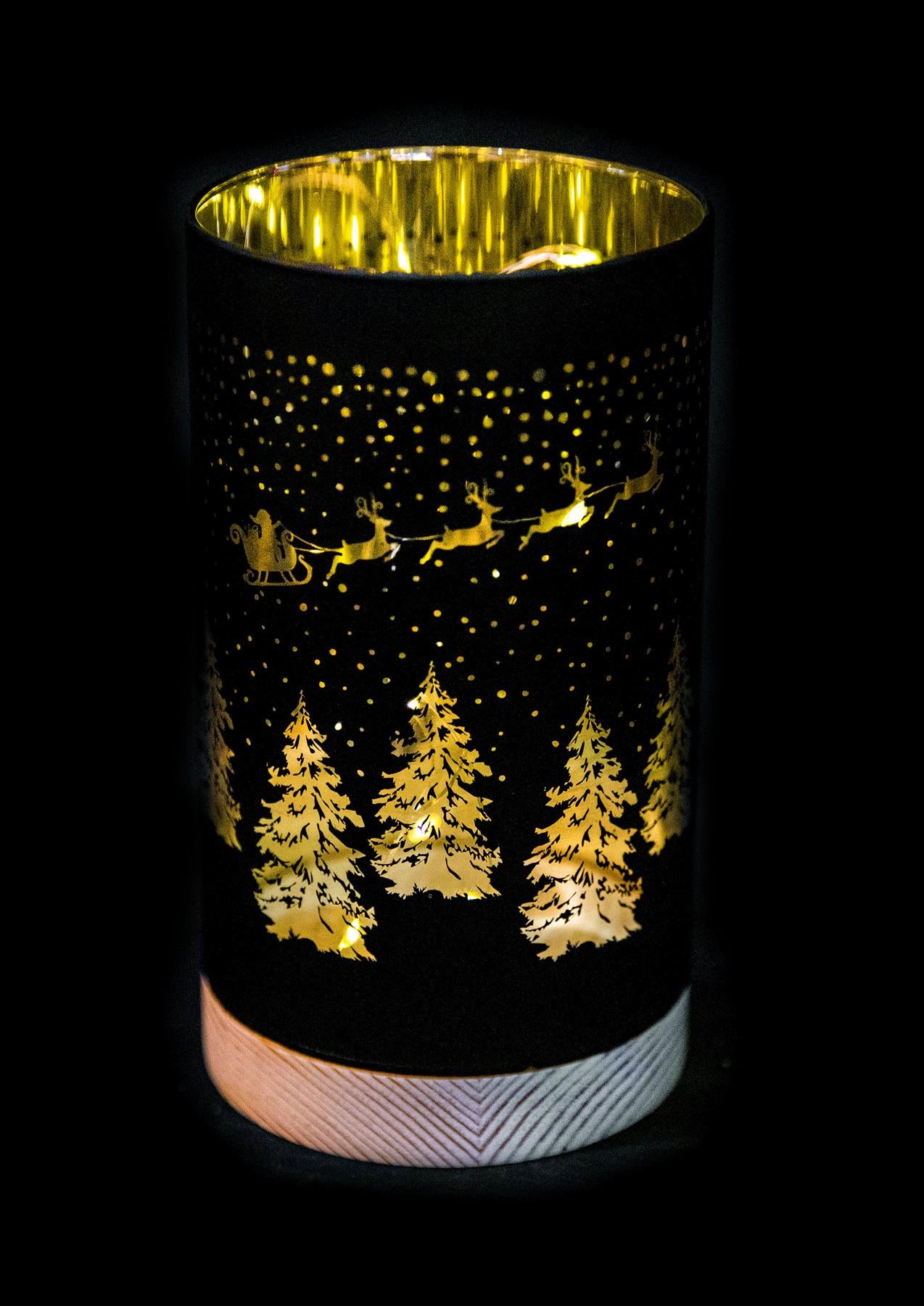 23Cm Christmas Decorated Vase Table Santa Sleigh Scene Black