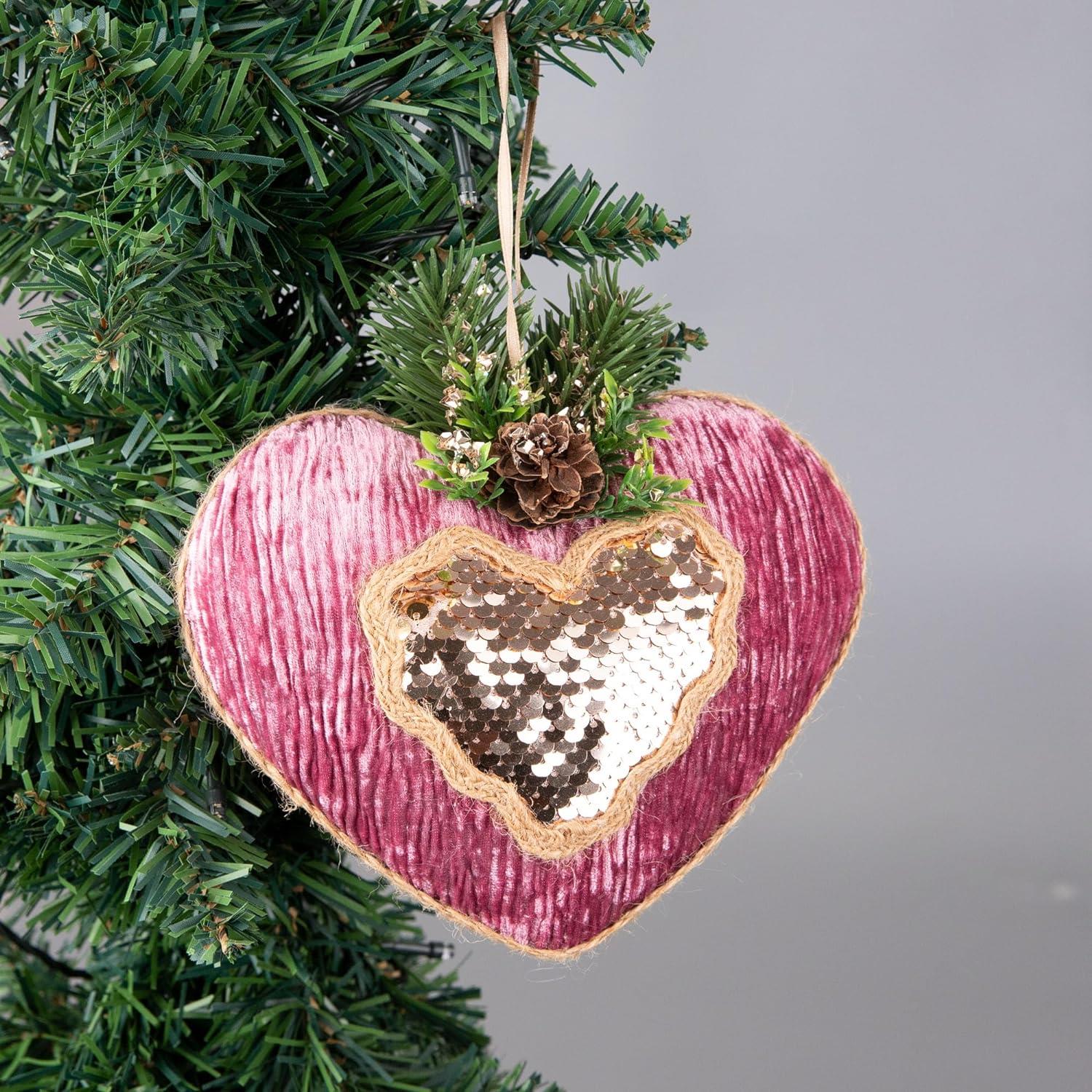 16.5Cm Pink Heart - 3Pcs Christmas Hanging Decorations