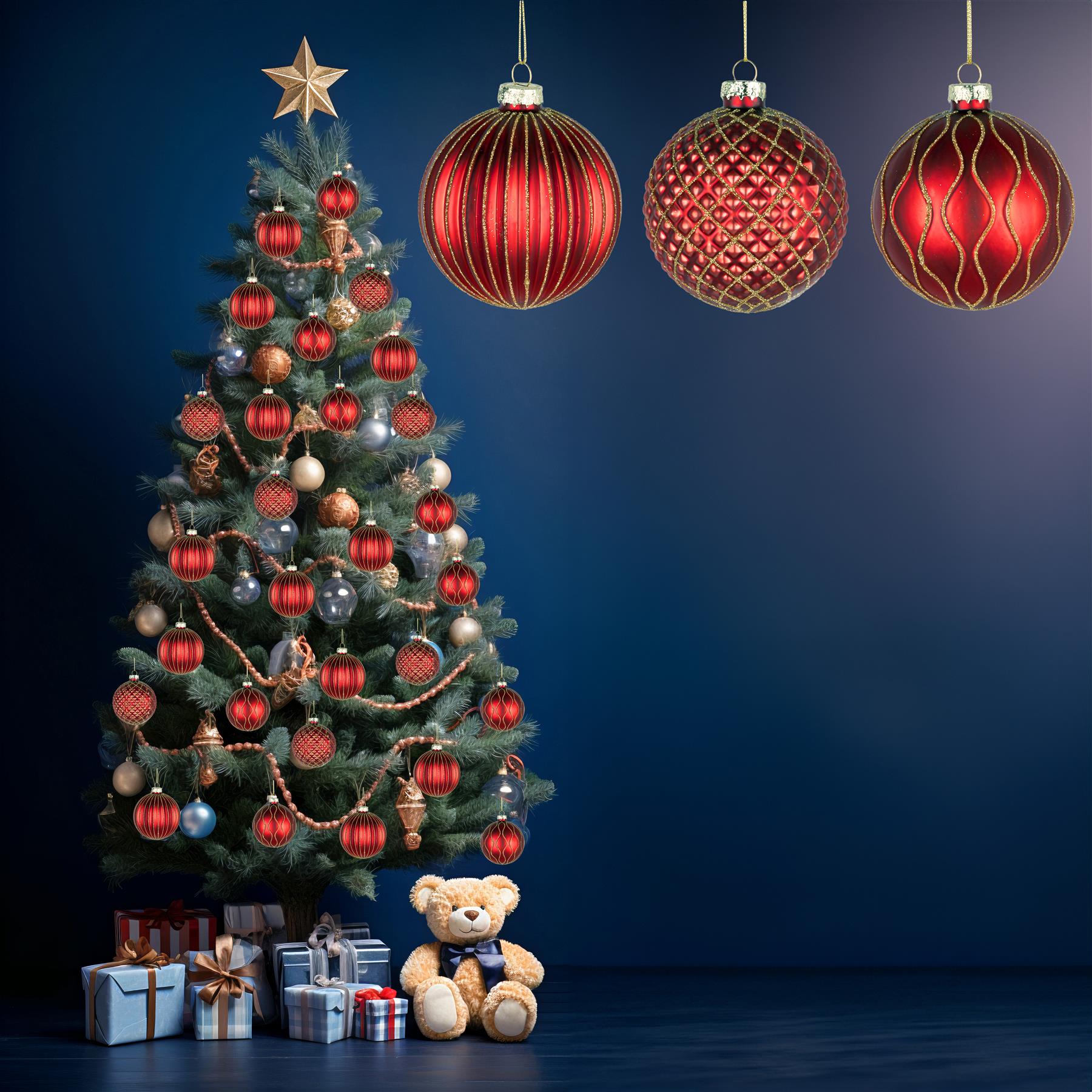 Glass Baubles 12Pcs Set - Red 3 Assorted Design 8Cm