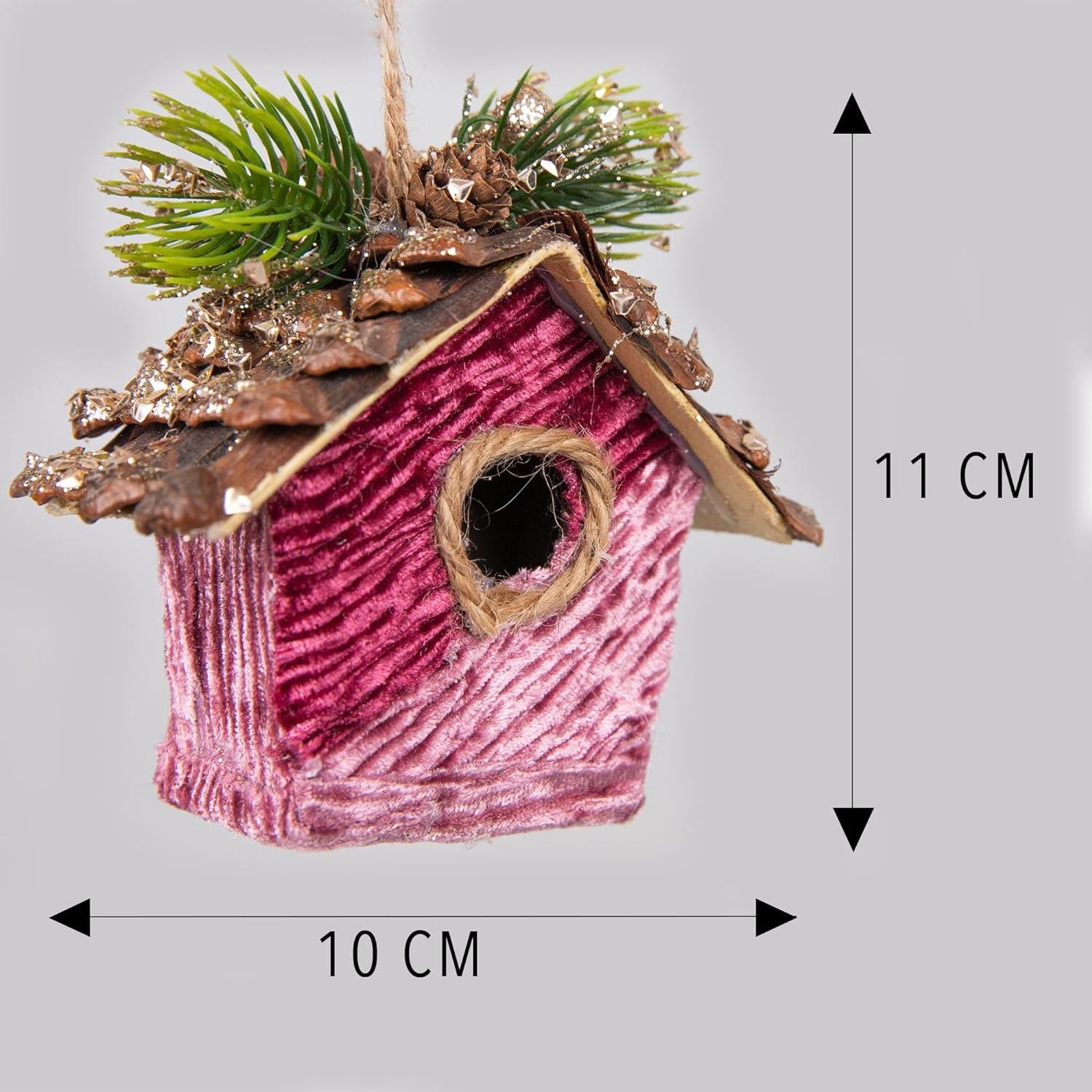Pink Birdhouse 10X11Cm - Christmas Hanging Decoration