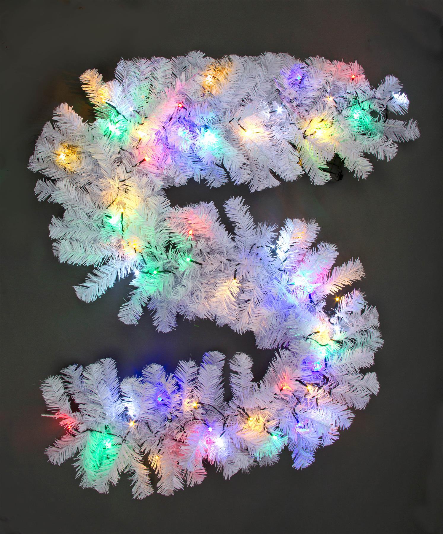 Pre-Lit Multicolour Leds Alaskan Pine White Garland 2M