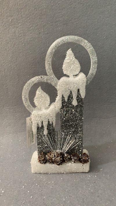 B/O Led Silver Foam Twin Candle-31Cm, 2 Leds