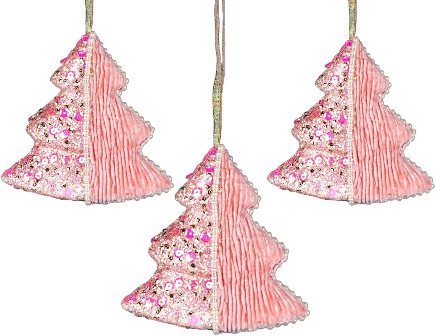 12Cm Tree Baby Pink - 3Pcs Christmas Hanging Decorations