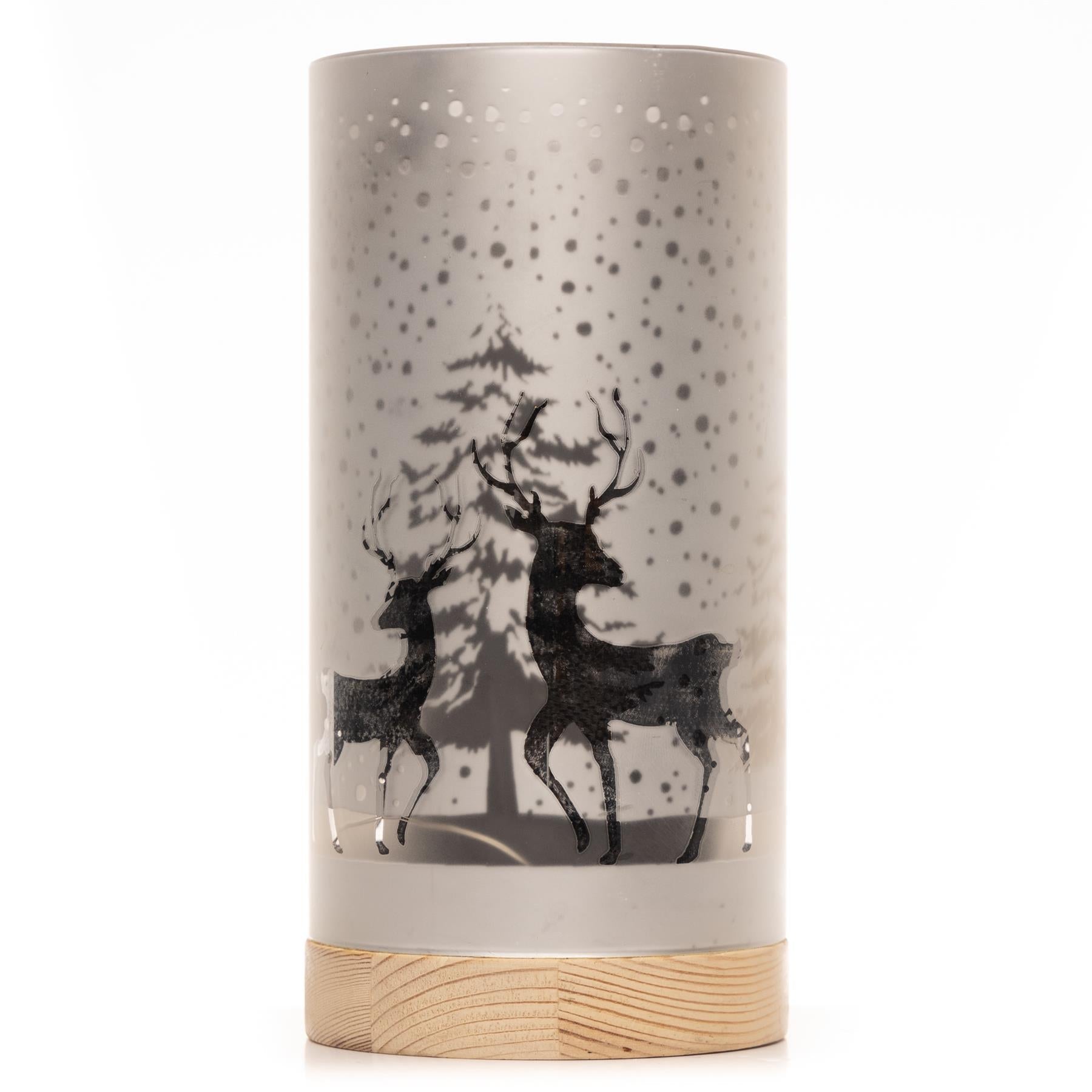 20cm Christmas Lantern Table Lamp LED Fairy Light Silver Snowfall Decorated Vase