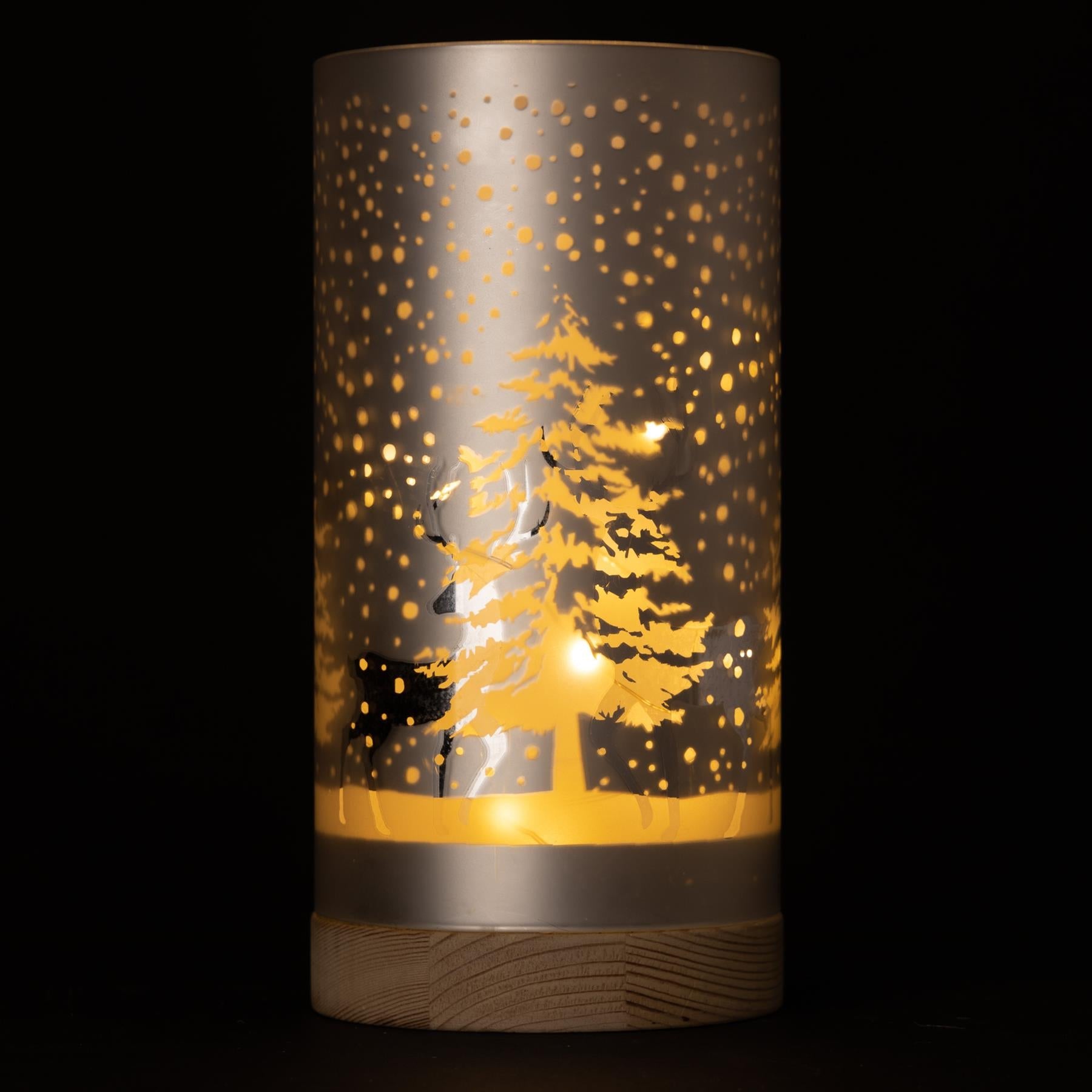 20cm Christmas Lantern Table Lamp LED Fairy Light Silver Snowfall Decorated Vase