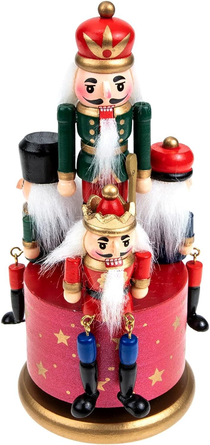 1 Wooden Nutcracker 20cm Music Box Clockwork Christmas Figurines Xmas Home Decor