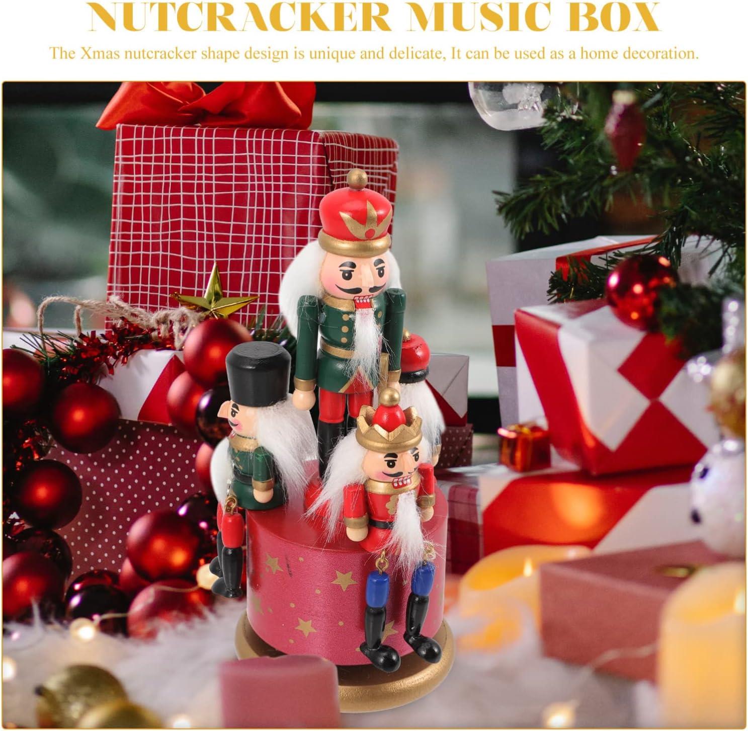 1 Wooden Nutcracker 20cm Music Box Clockwork Christmas Figurines Xmas Home Decor