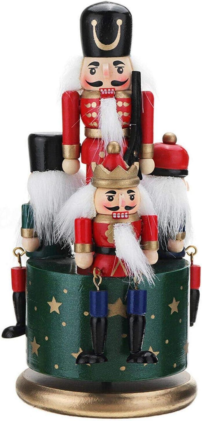1 Wooden Nutcracker 20cm Music Box Clockwork Christmas Figurines Xmas Home Decor