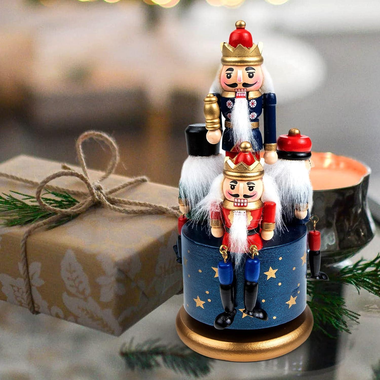 1 Wooden Nutcracker 20cm Music Box Clockwork Christmas Figurines Xmas Home Decor