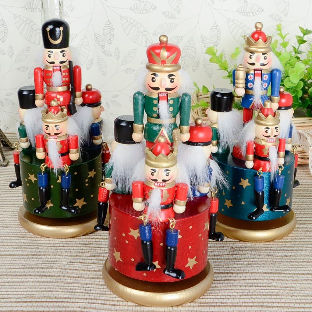 1 Wooden Nutcracker 20cm Music Box Clockwork Christmas Figurines Xmas Home Decor