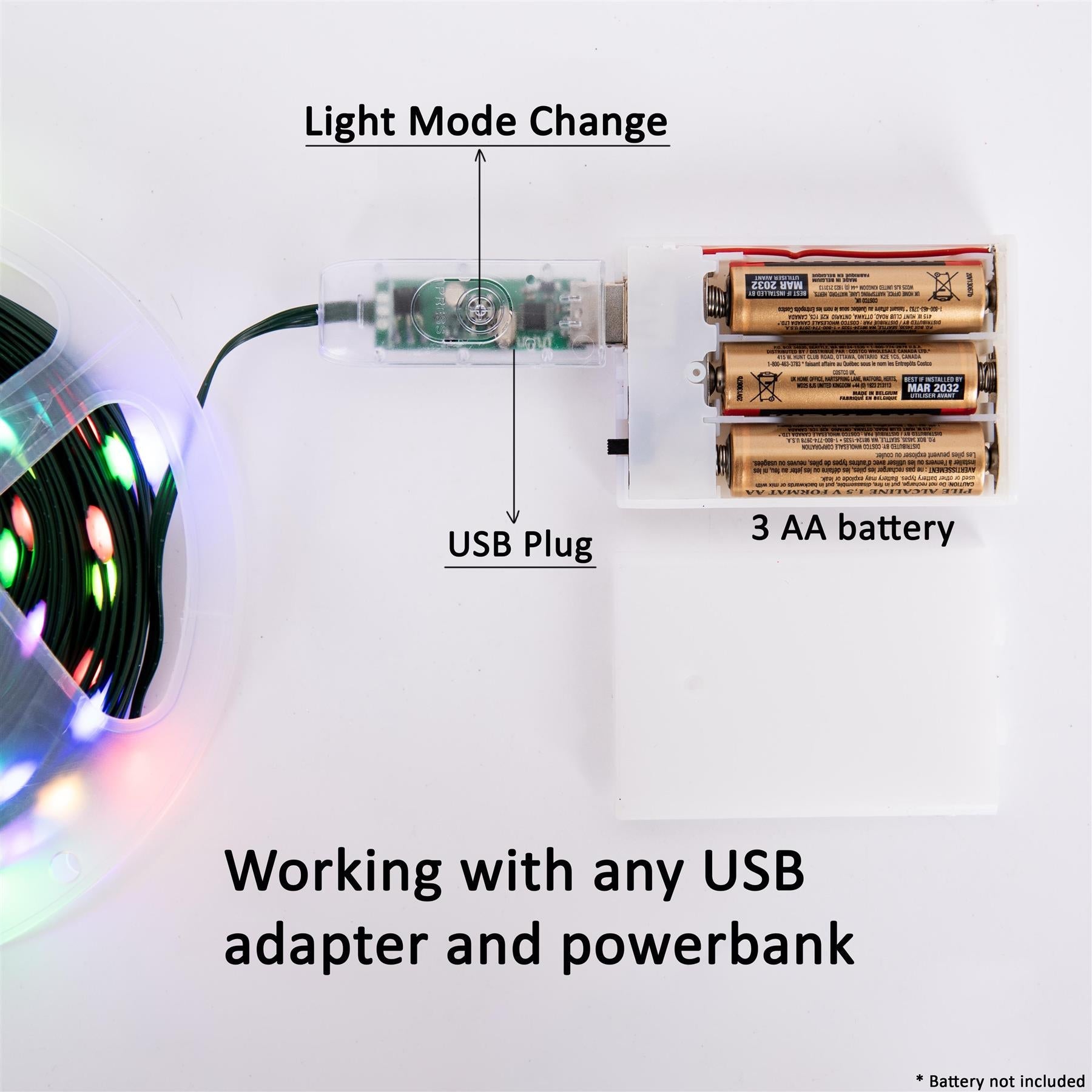 20M Christmas Decoration LED Strip Light Battery USB Operated Remote App Control
