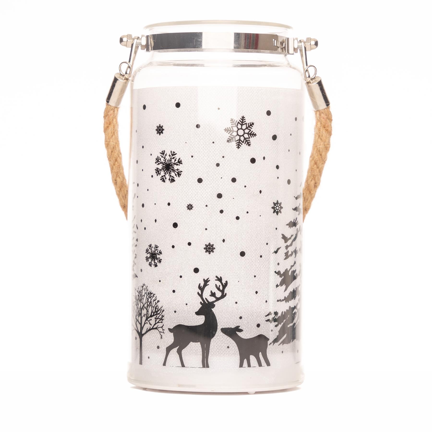 23Cm Christmas Decorated Jar Table Winter Woodland Scene Lantern