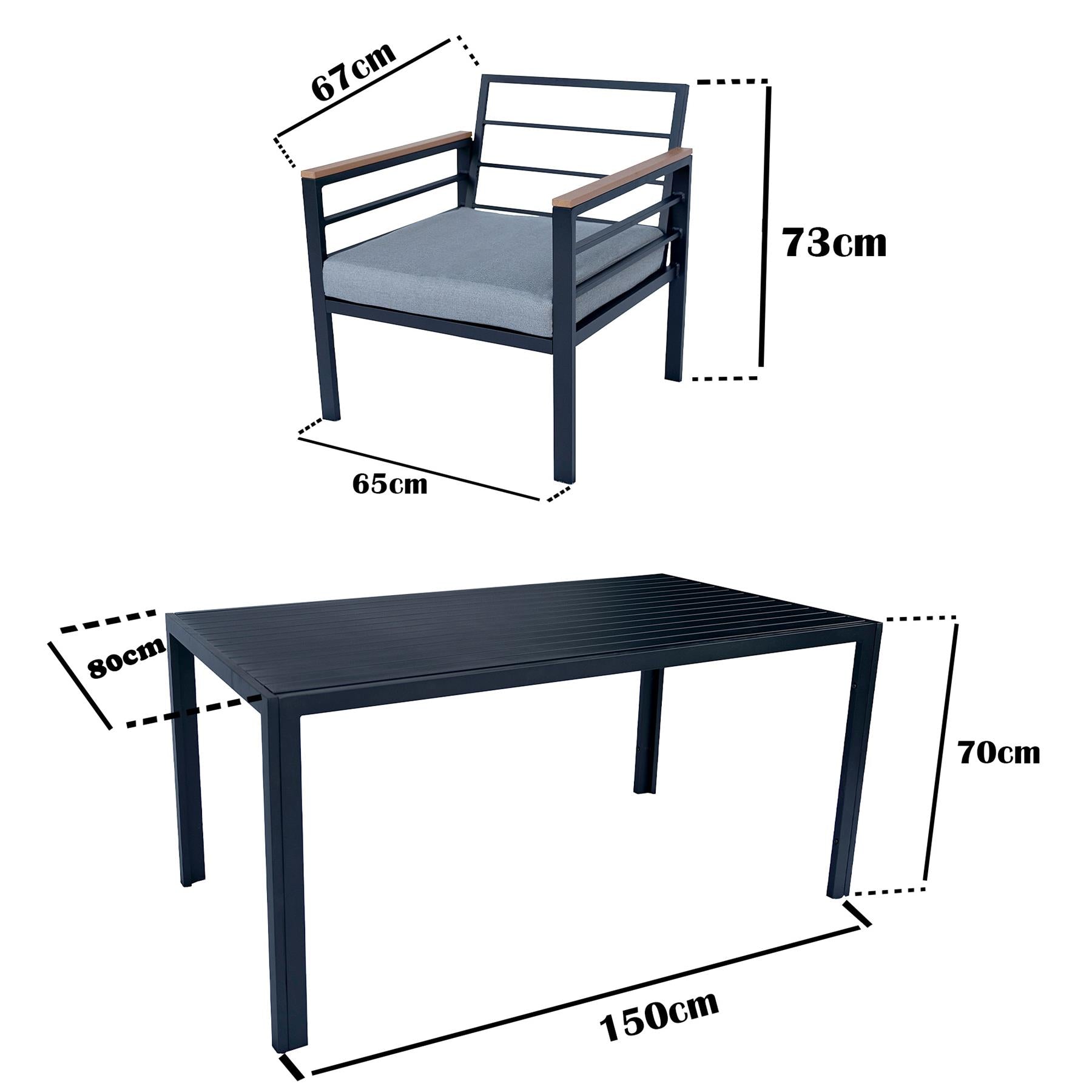 6 Seater Outdoor Garden Sofa Set - Aluminium 5Pcs Garden Furniture Set - Black