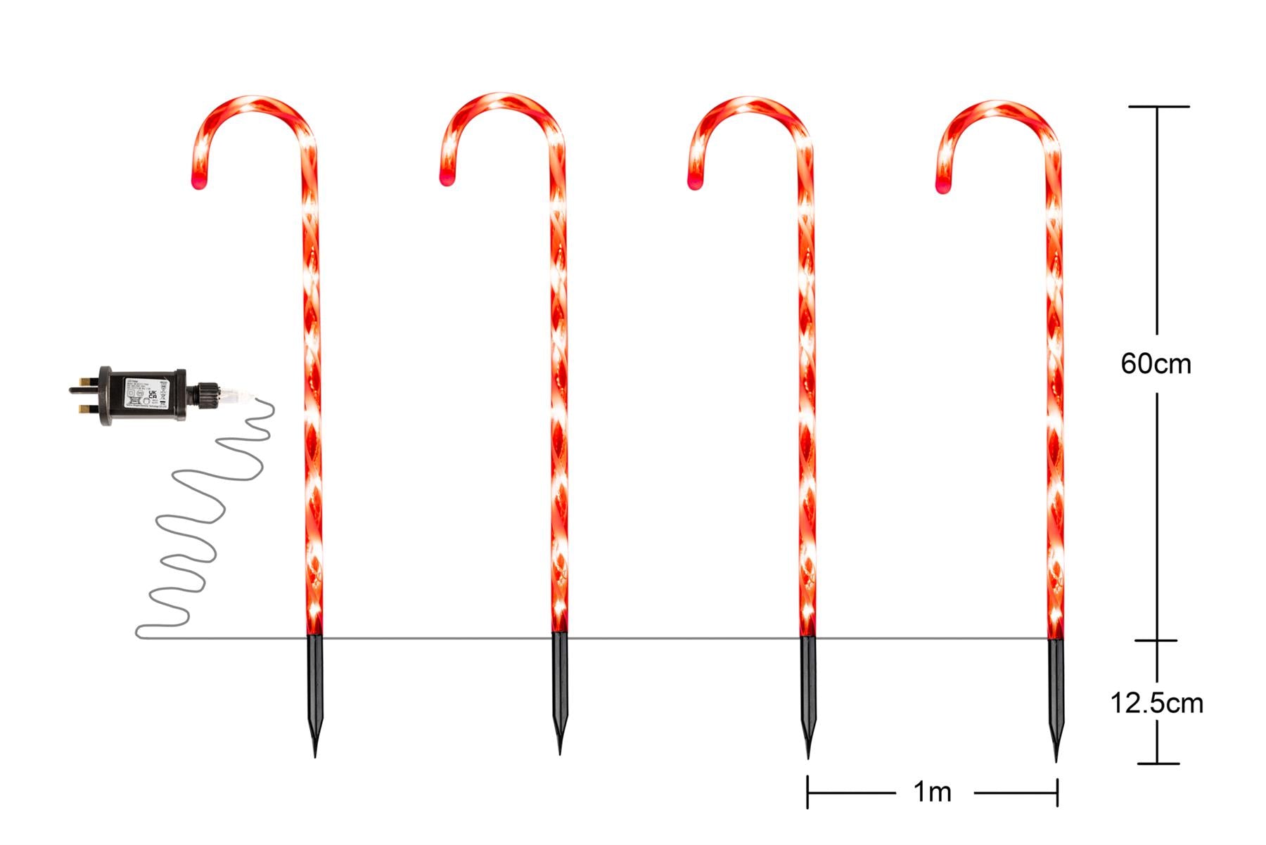 Set Led Candy Cane Stake Red & White Stripes 72Cm 4Pcs