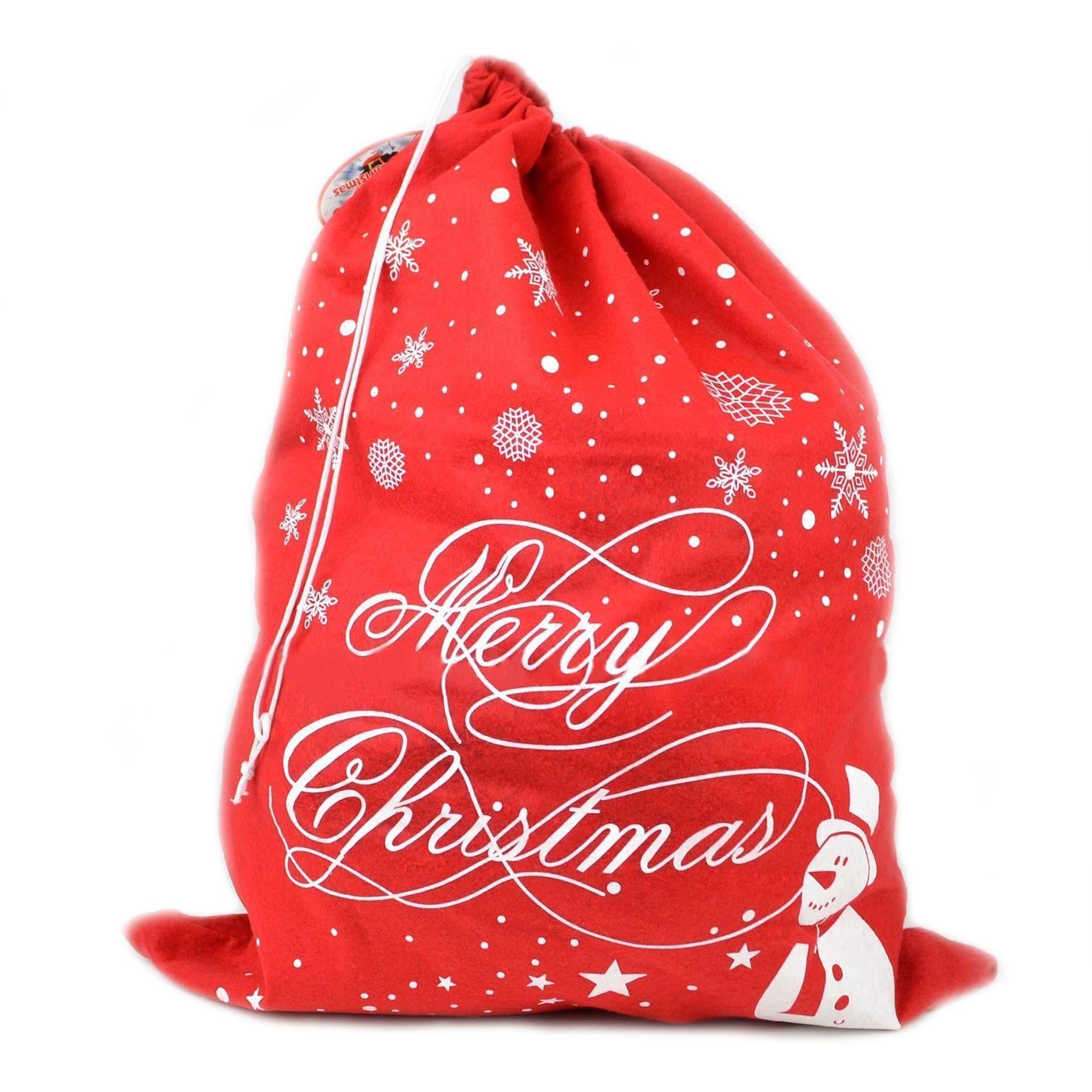 1 Christmas Santa Sack Stocking Sock Gifts Bag Xmas Accessories Snowman Snowflake